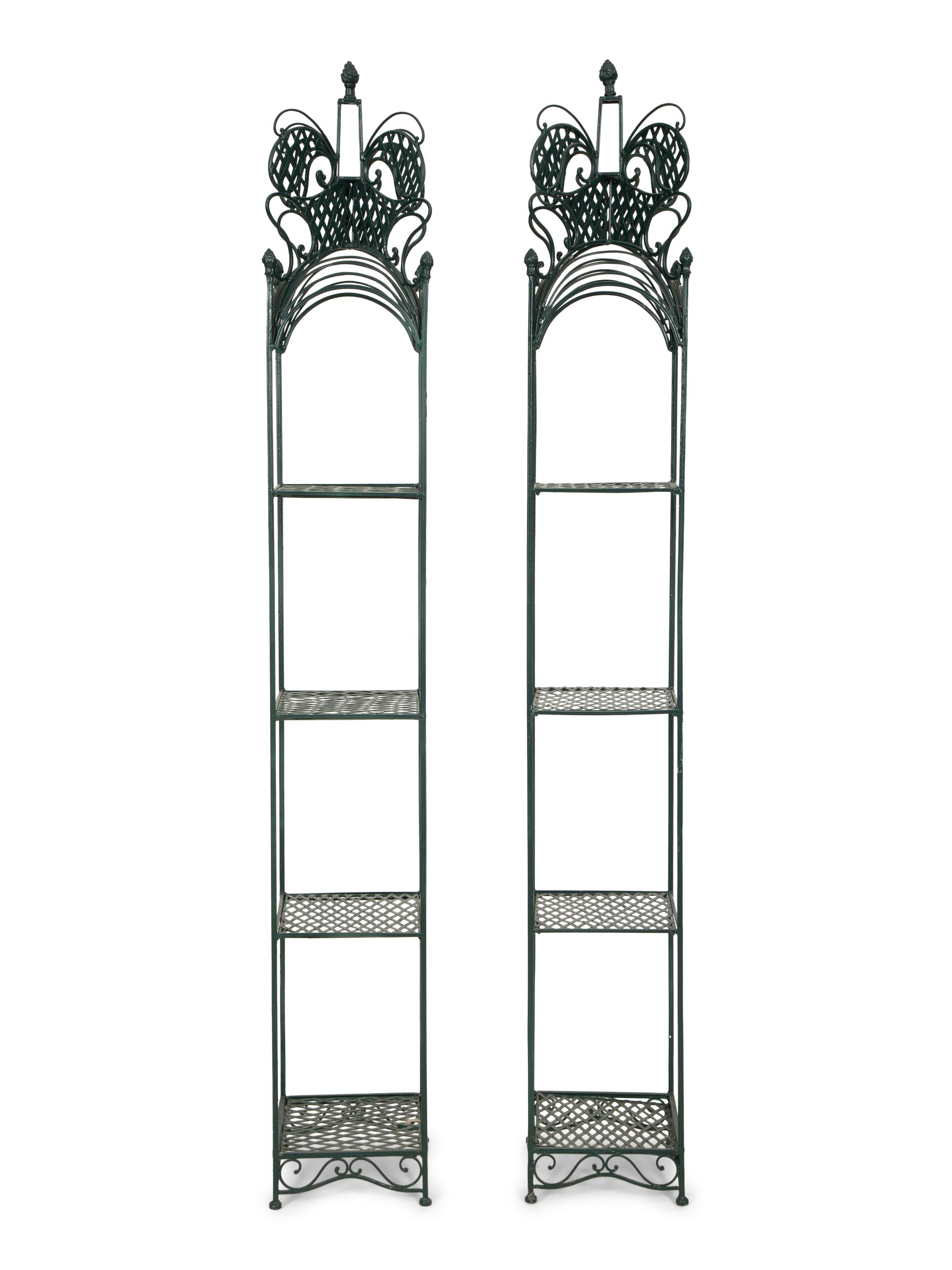 A Pair of Green Painted Iron Plant Stands