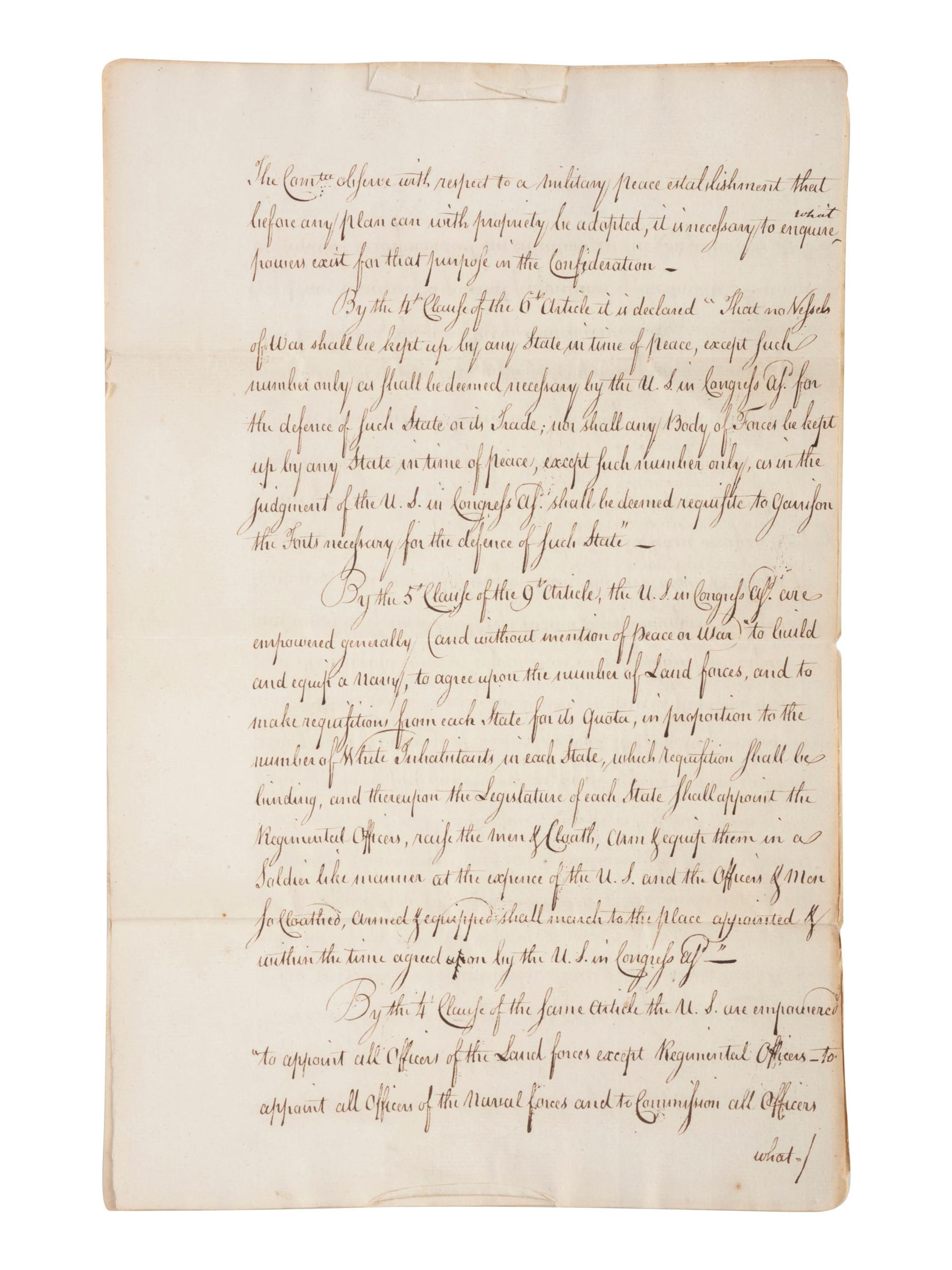 [CONTINENTAL CONGRESS] -- [HAMILTON, Alexander (1755-1804)]. [HOLTEN, Dr. Samuel (1738-1816).] Dr. Samuel Holten's personal copy of the Report of a Committee to the Continental Congress on a Military Peace Establishment, [1783].
