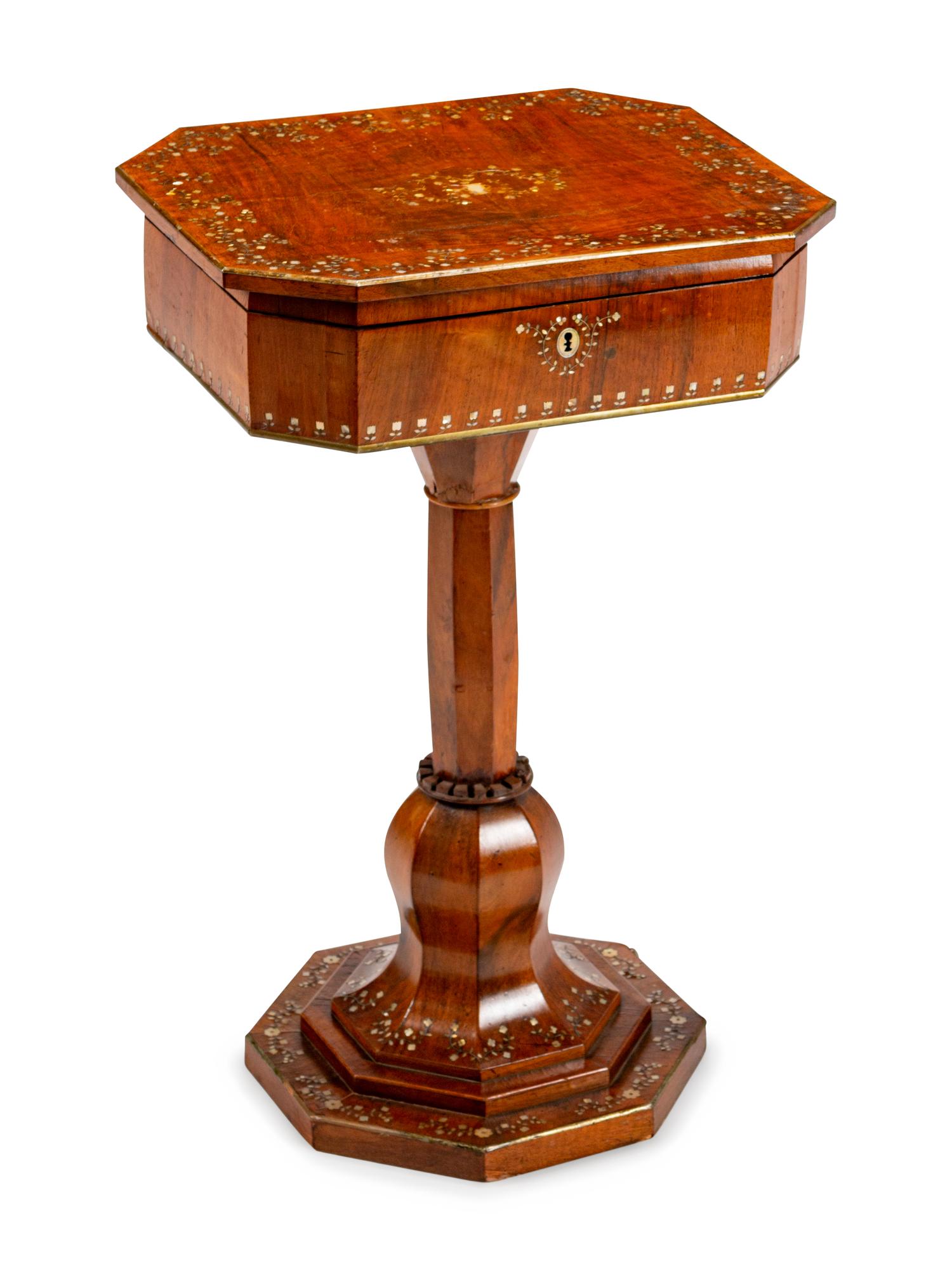 A Continental Mother-of-Pearl Inlaid Walnut Pedestal Vanity — 19TH CENTURY