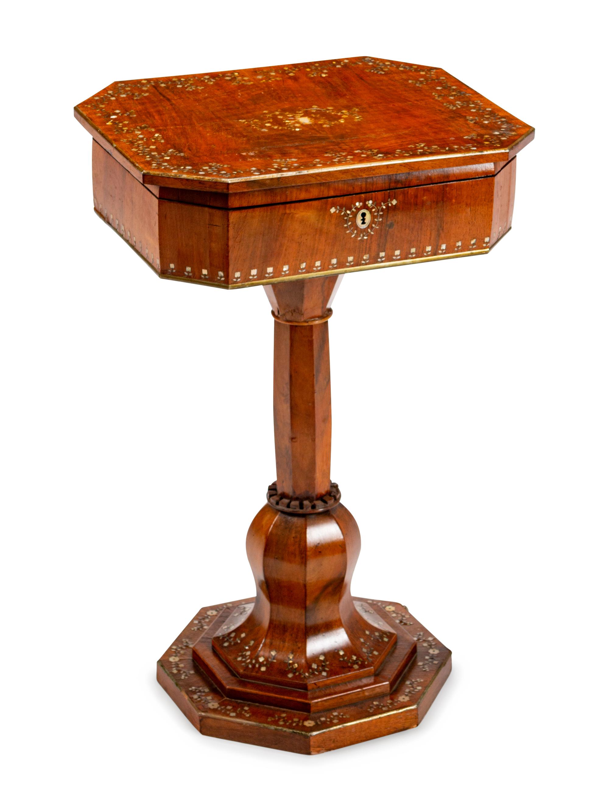A Continental Mother-of-Pearl Inlaid Walnut Pedestal Vanity — 19TH CENTURY
