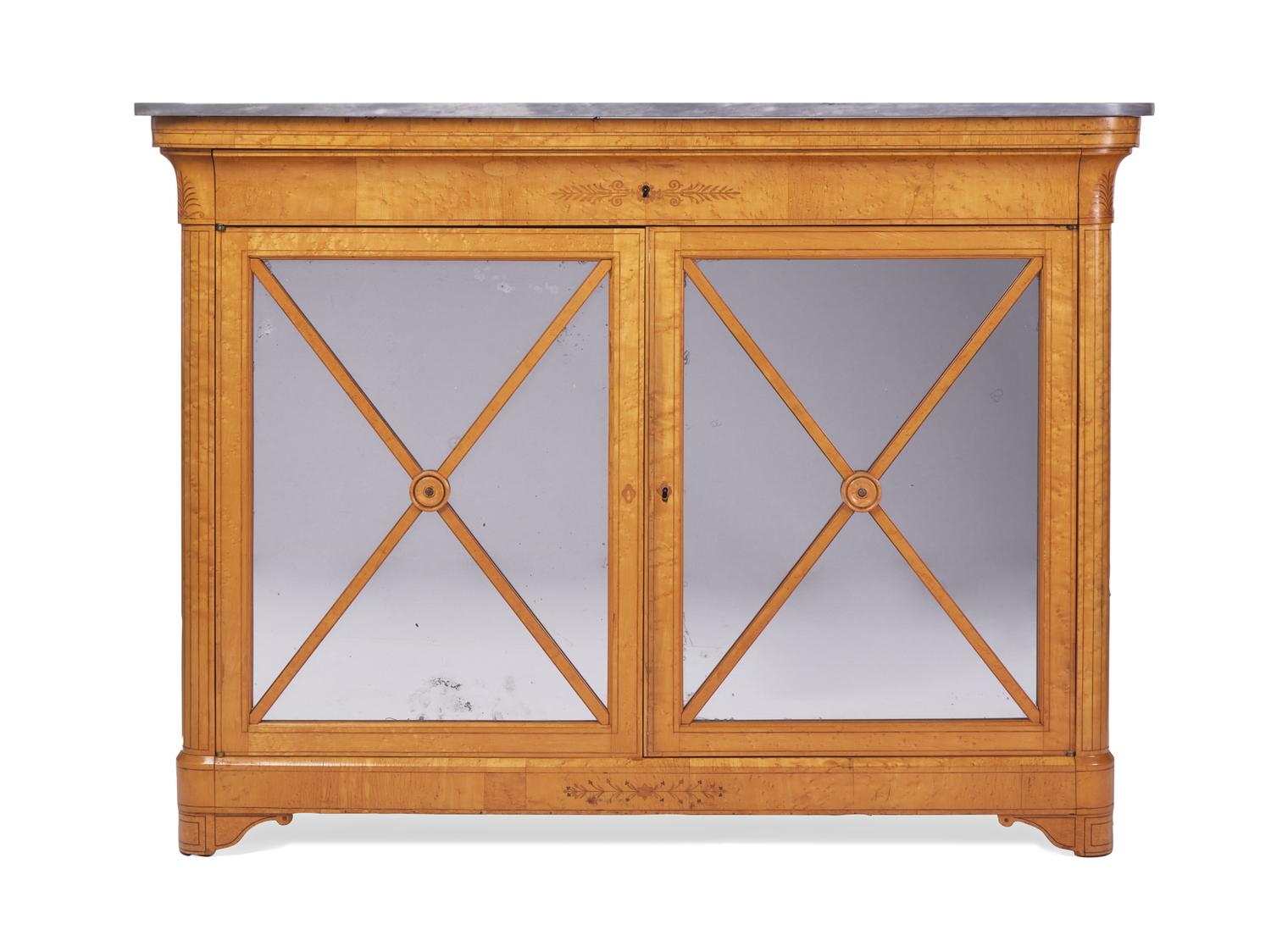 A Charles X Amaranth-Inlaid Bird's Eye Maple Side Cabinet