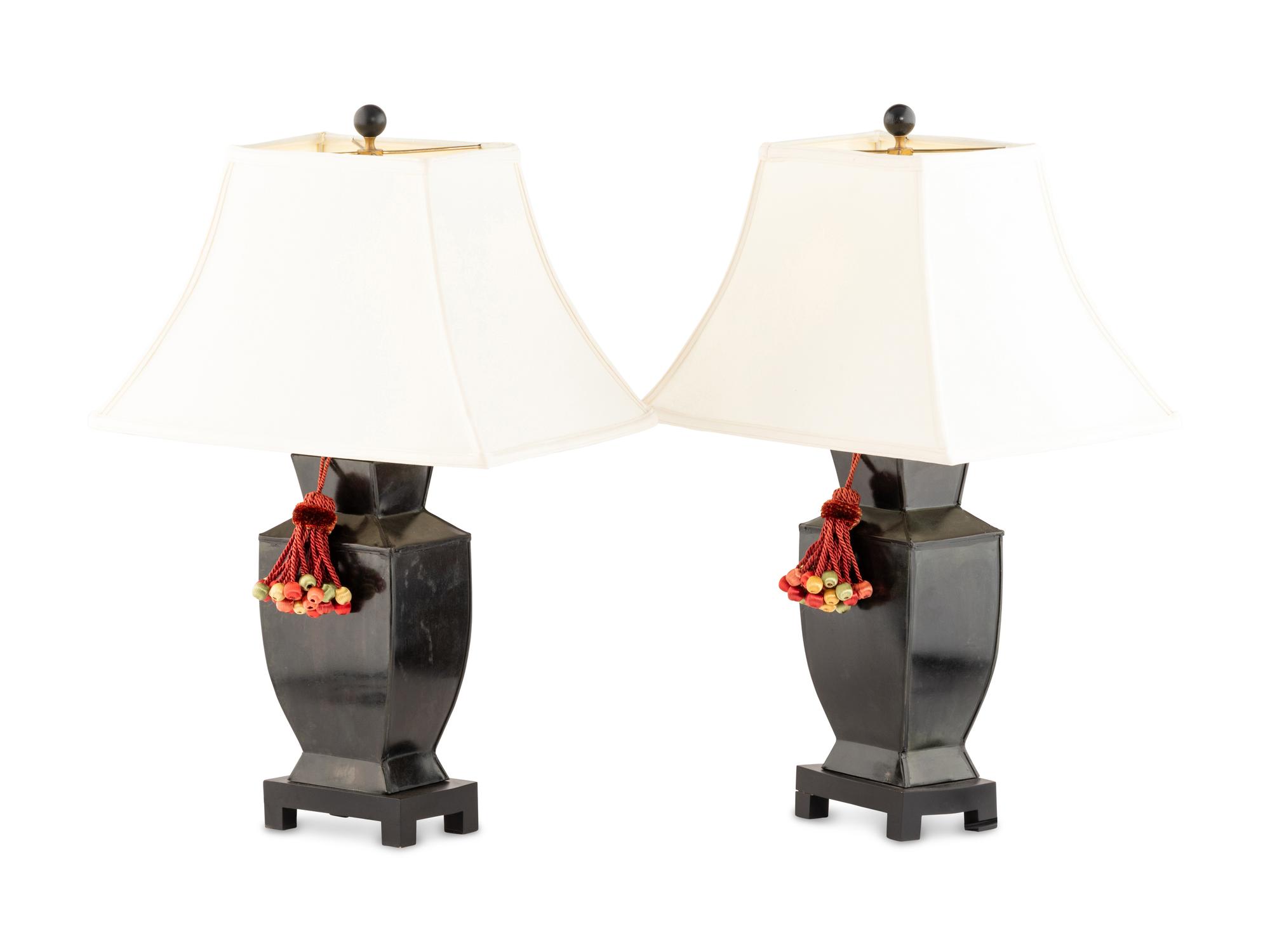 A Pair of Contemporary Black Patinated Zinc Table Lamps