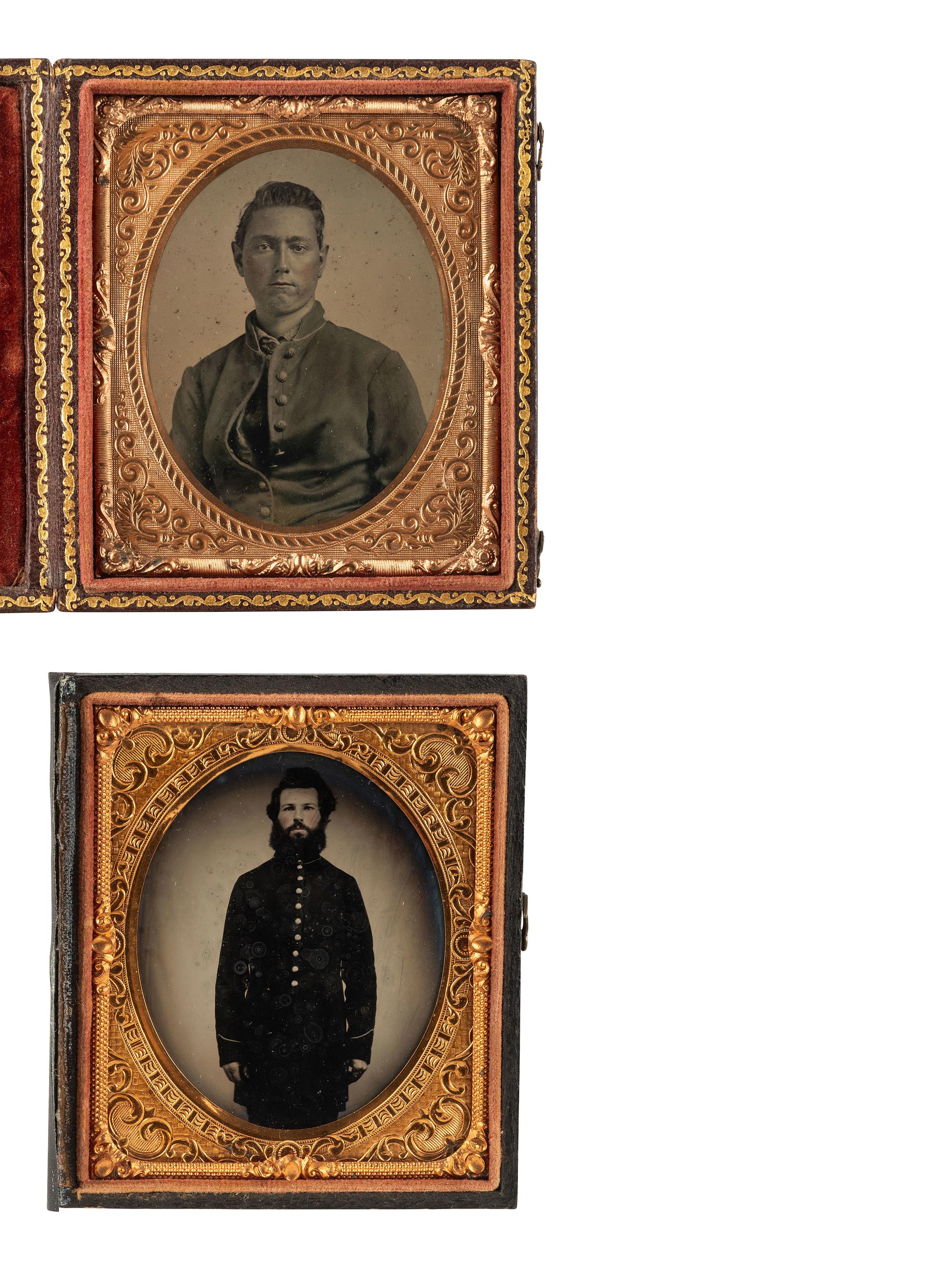 [CIVIL WAR]. 4 sixth plate portraits of soldiers wearing frock coats.