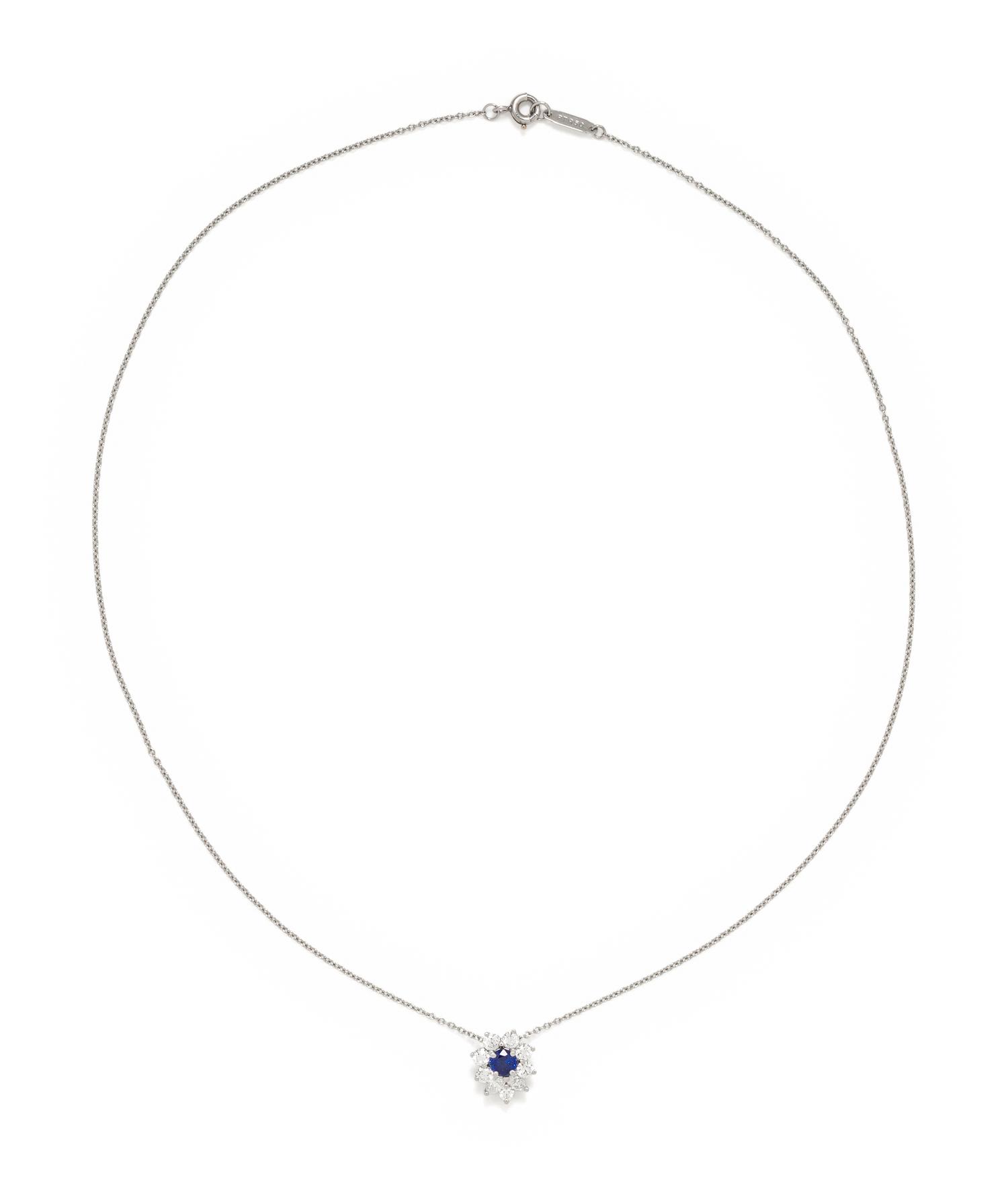 TIFFANY & CO., SAPPHIRE AND DIAMOND PENDANT/NECKLACE