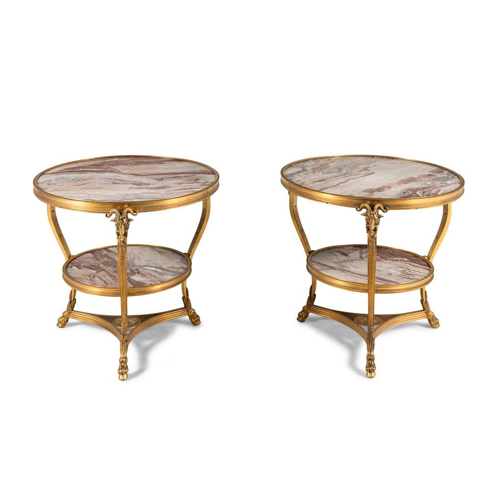 A Pair of French Neoclassical Style Gilt Bronze and Marble Guéridons
