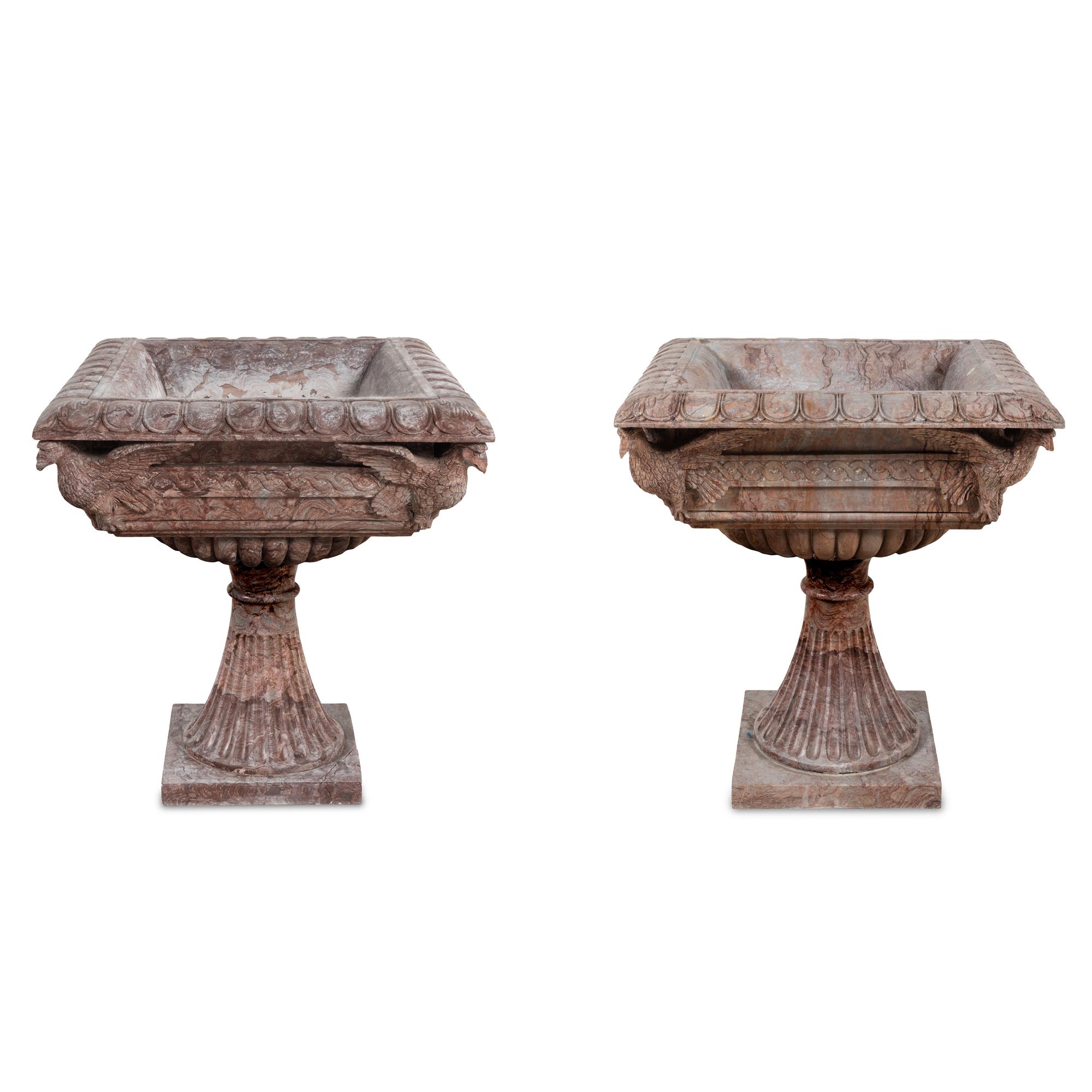 A Pair of Italian Neoclassical Style Red Marble Jardinières