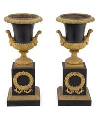 A Pair of Empire Style Gilt Bronze Mounted Urns