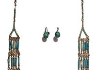 An Egyptian Bead and Faience Necklace with Scarab Earrings