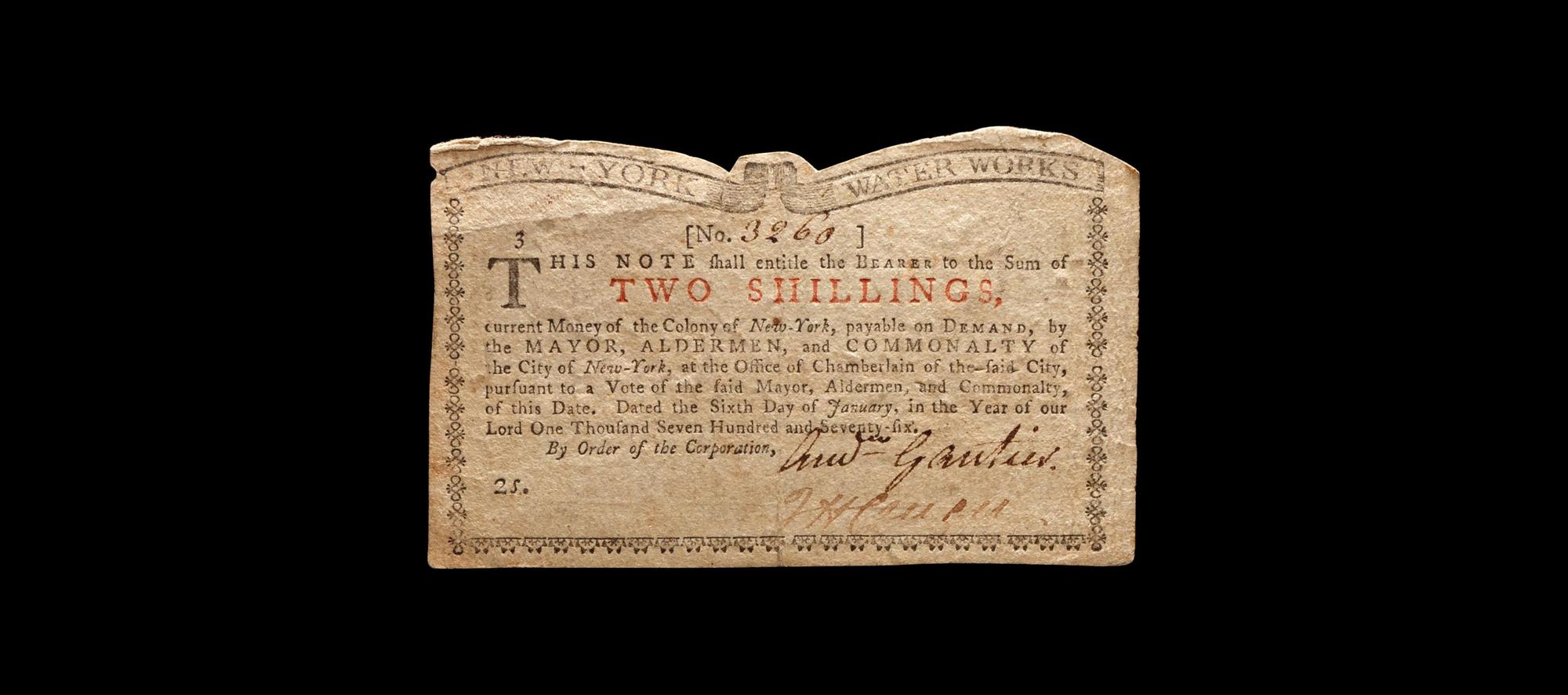 [NEW YORK COLONY] 1/6/1776 2s Note