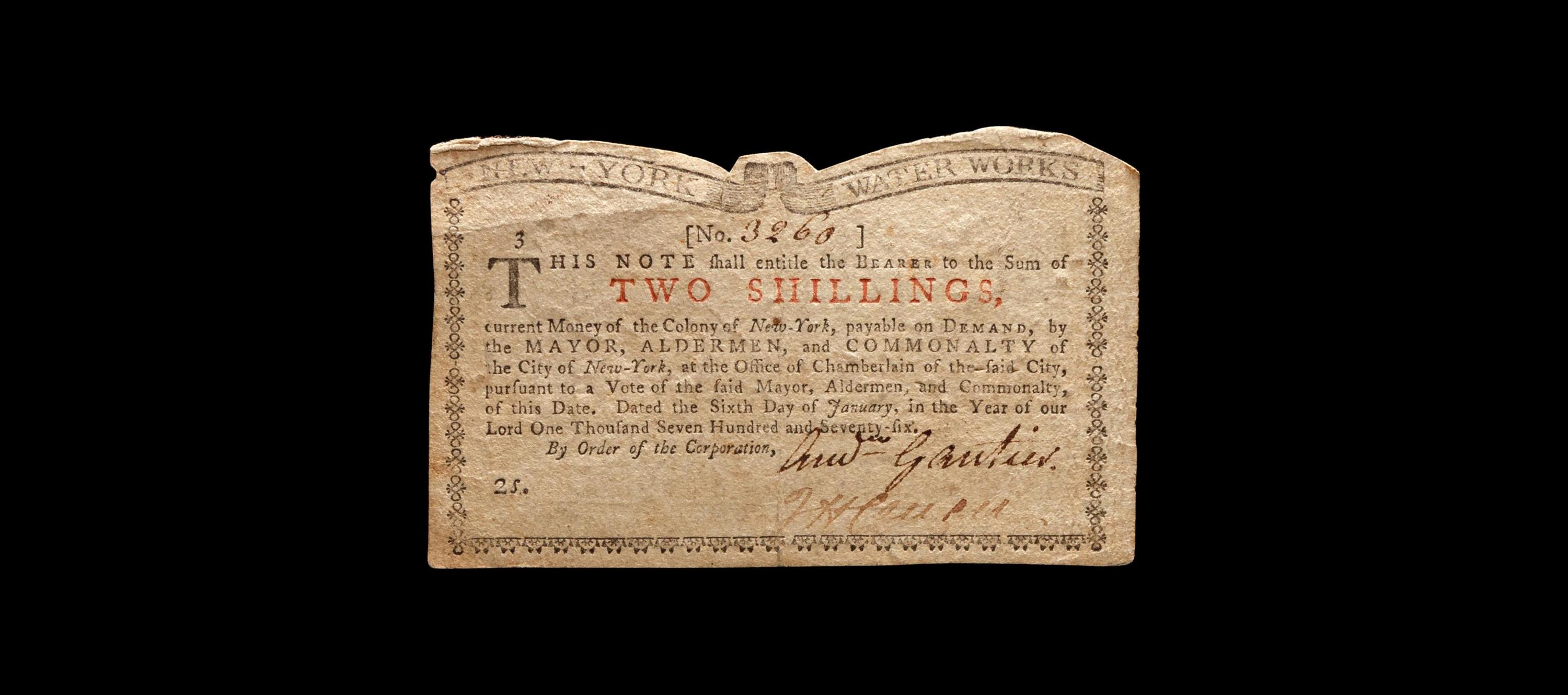 [NEW YORK COLONY] 1/6/1776 2s Note