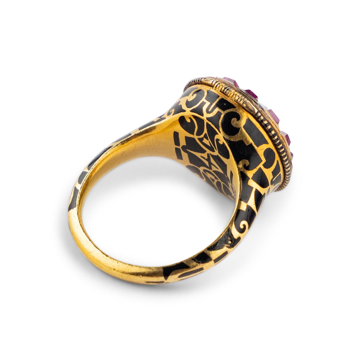 A Continental Gold, Jeweled and Enamel Decorated "Surprise" Compass-Ring