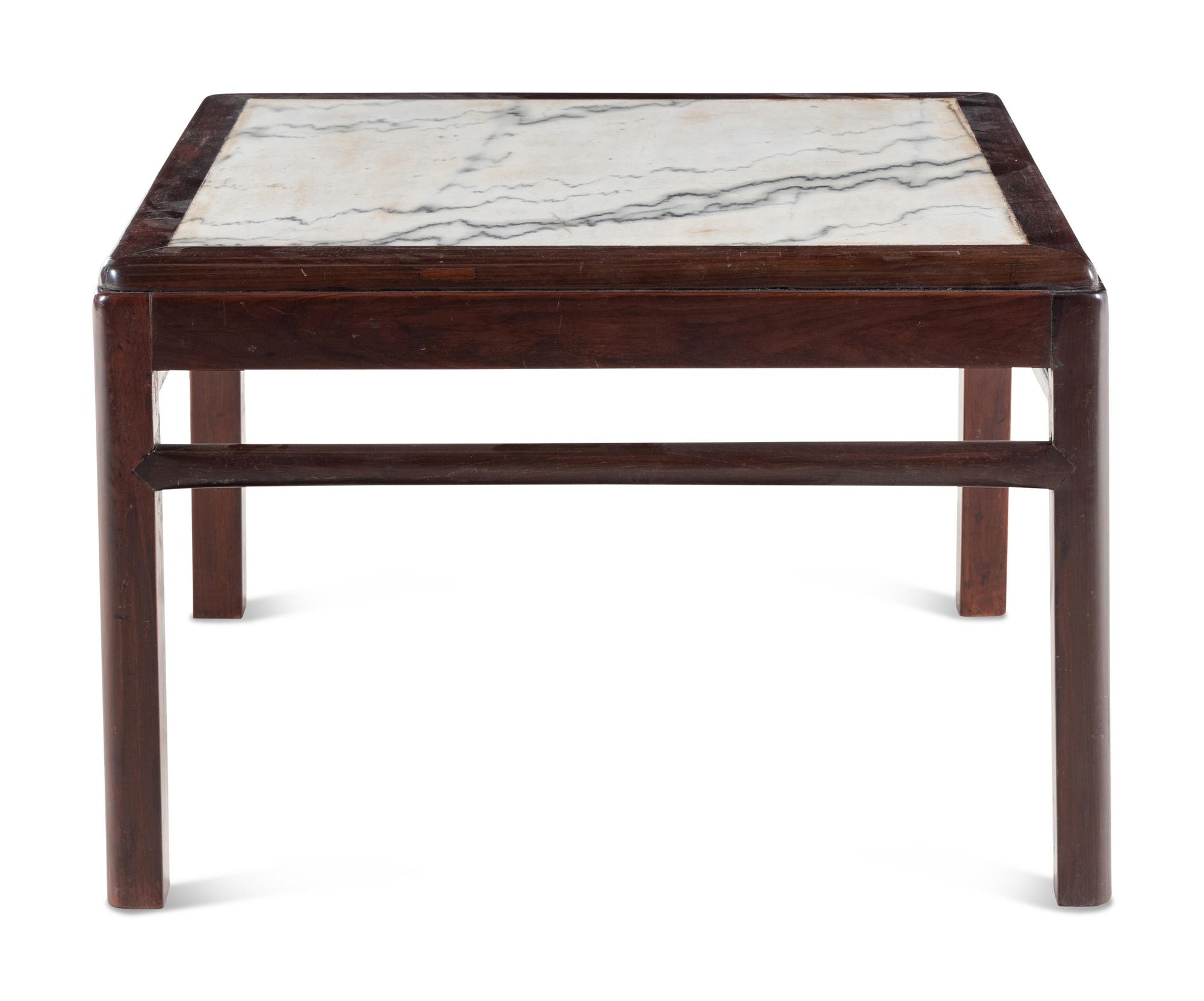 A Chinese Marble-Inset Hardwood Low Table