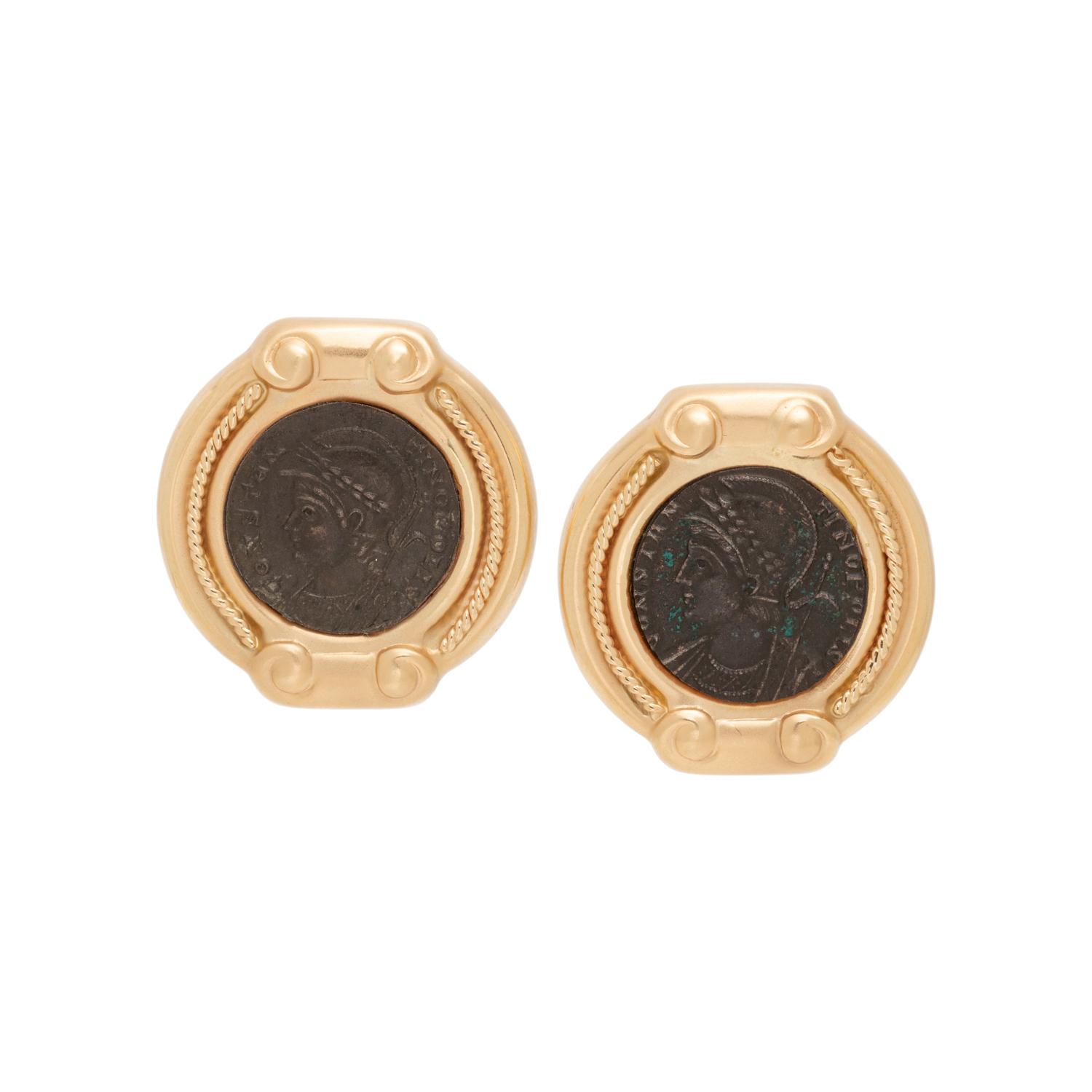 YELLOW GOLD AND COIN EARCLIPS
