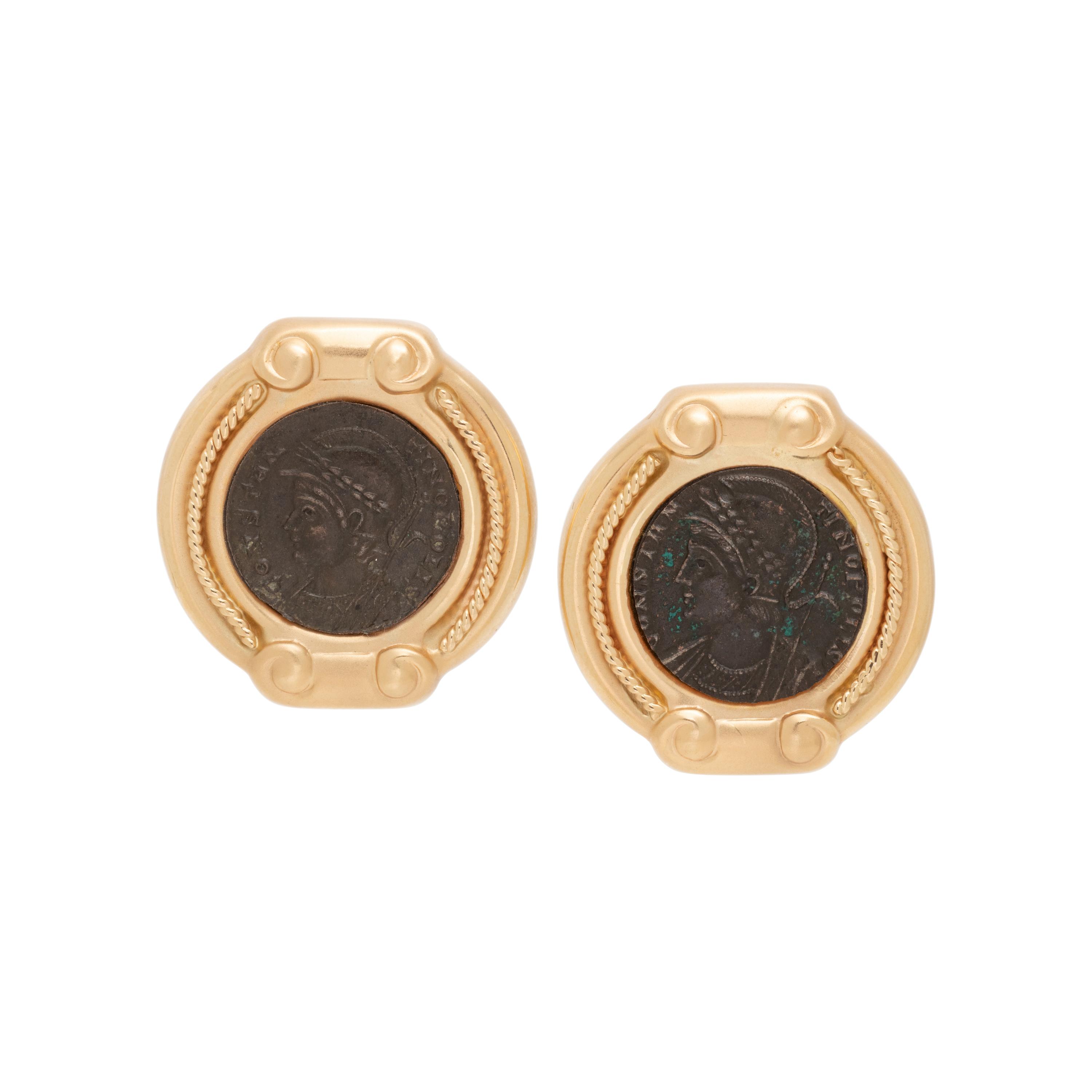 YELLOW GOLD AND COIN EARCLIPS