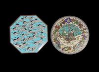 Two Japanese Cloisonne dishes, Meiji period 日本掐絲琺瑯盤兩件 明治