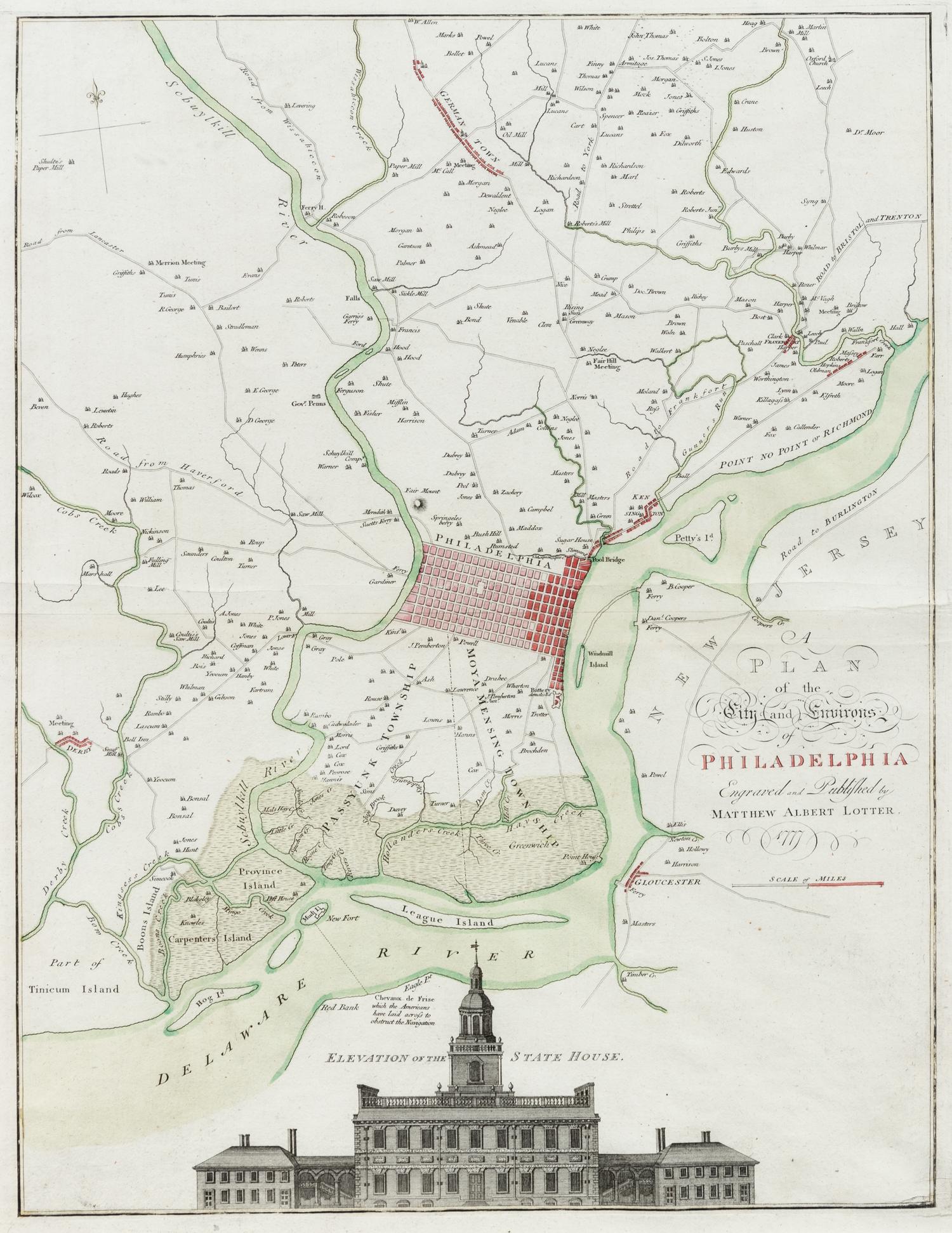 LOTTER, Matthias Albrecht (1741-1810). Plan of the City and Environs of Philadelphia . Augsburg: Lotter, 1777.