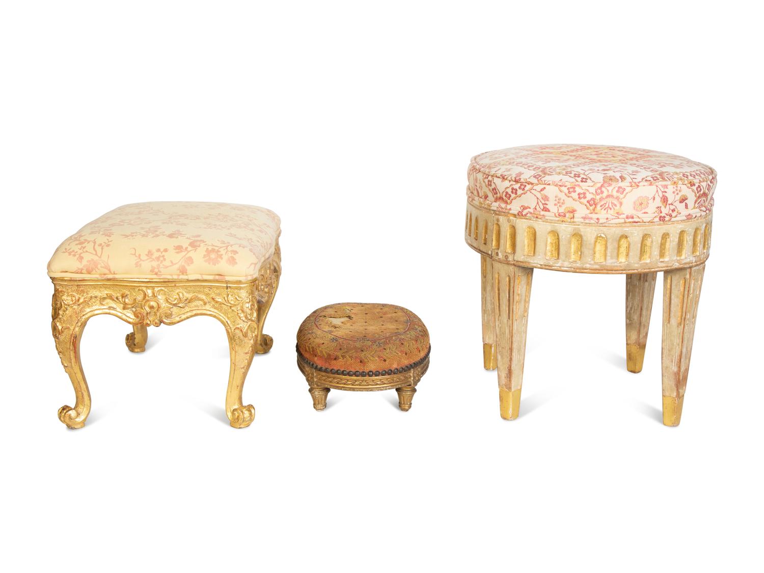 Three Continental Painted and Giltwood Stools