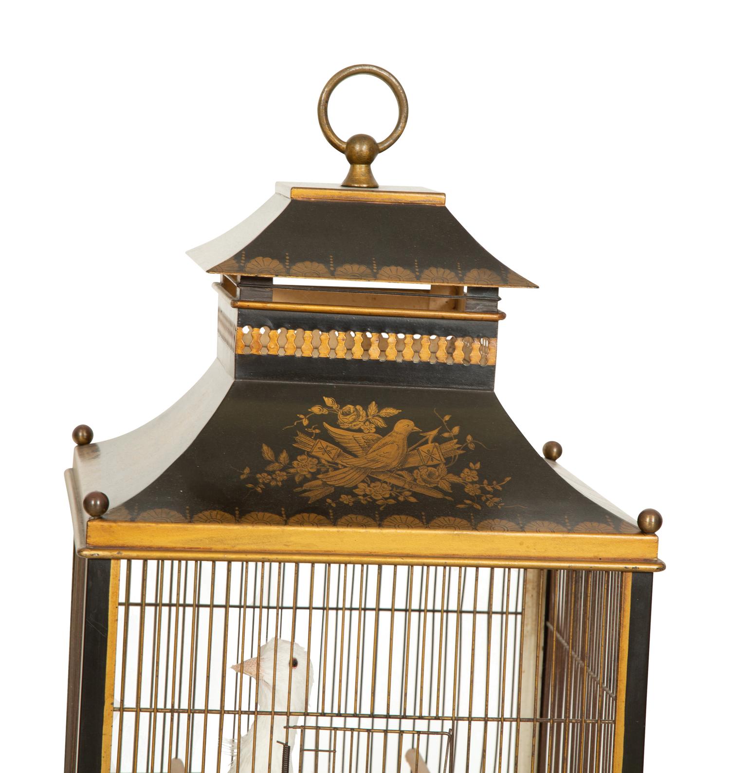 A Pair of Regency Style Tole Birdcages on Stands