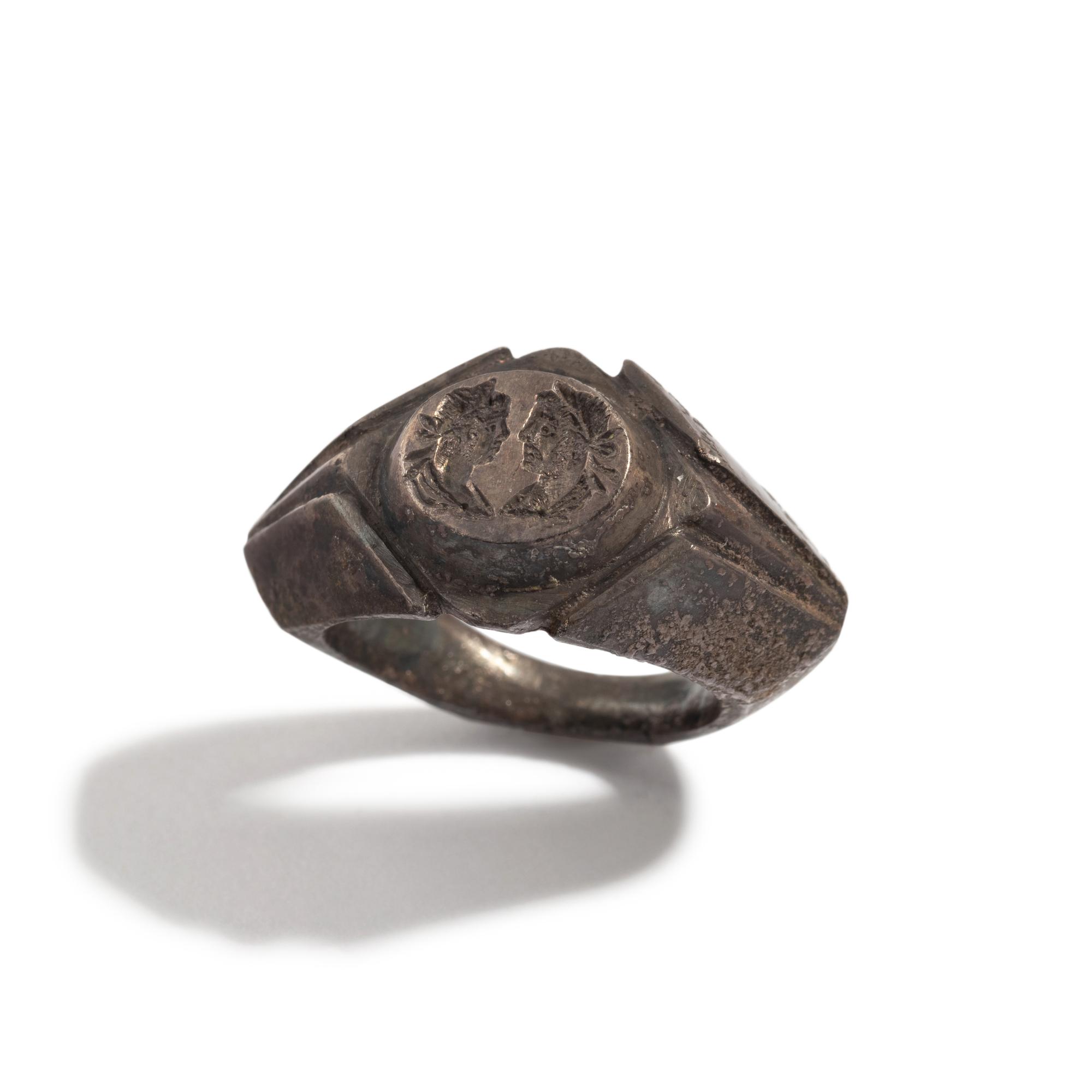 A Roman Silver Finger Ring with a Double Portait of Roman Emperors