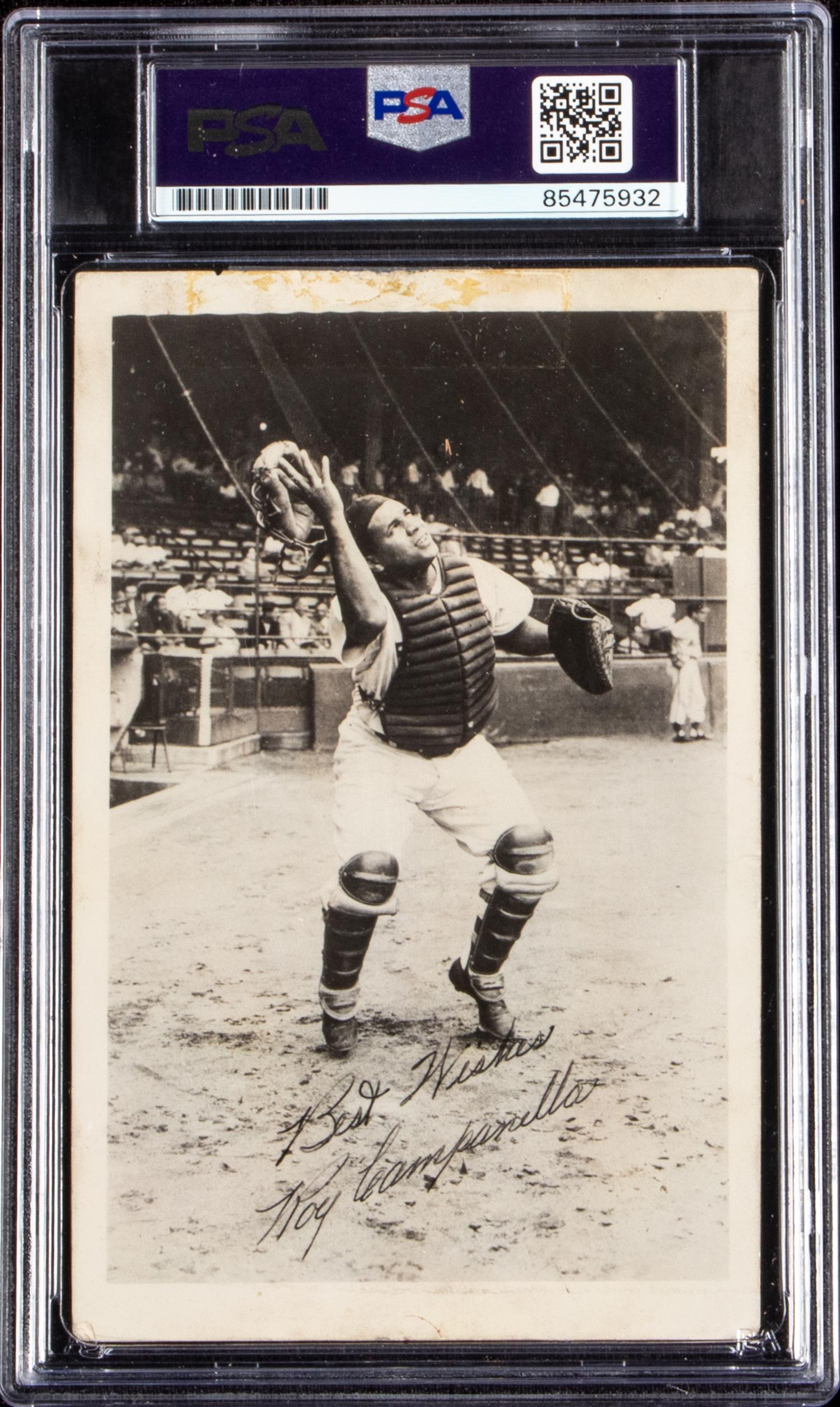 A Roy Campanella Signed Autograph 1950 Real Photo Brooklyn Dodgers Postcard (PSA Encapsulated)