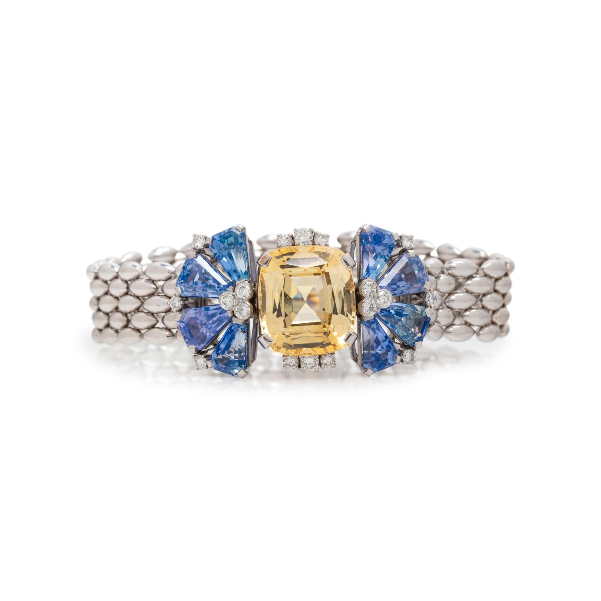 MULTICOLOR UNHEATED CEYLON SAPPHIRE AND DIAMOND BRACELET