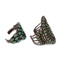 Navajo Silver and Turquoise Cluster Cuff Bracelets