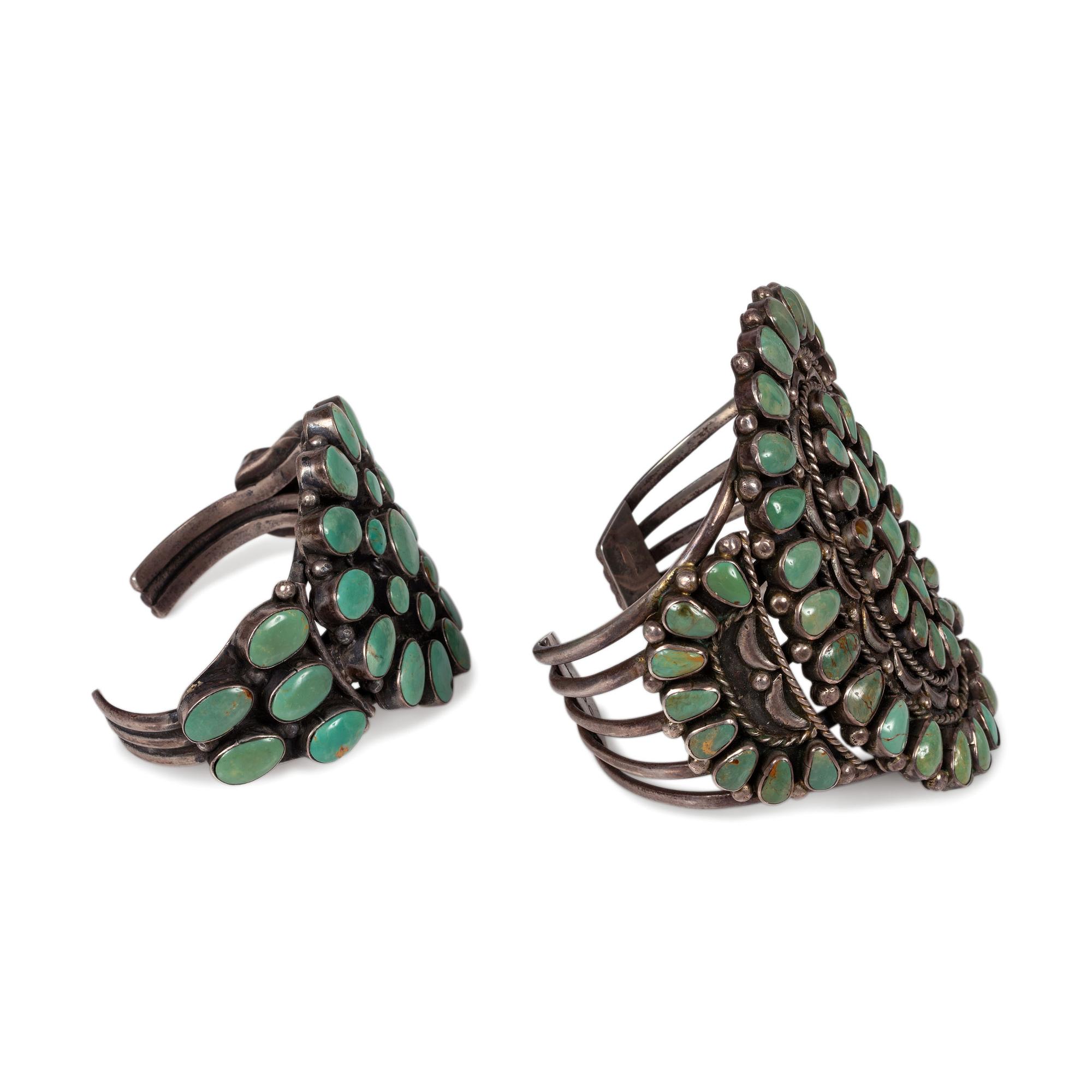 Navajo Silver and Turquoise Cluster Cuff Bracelets