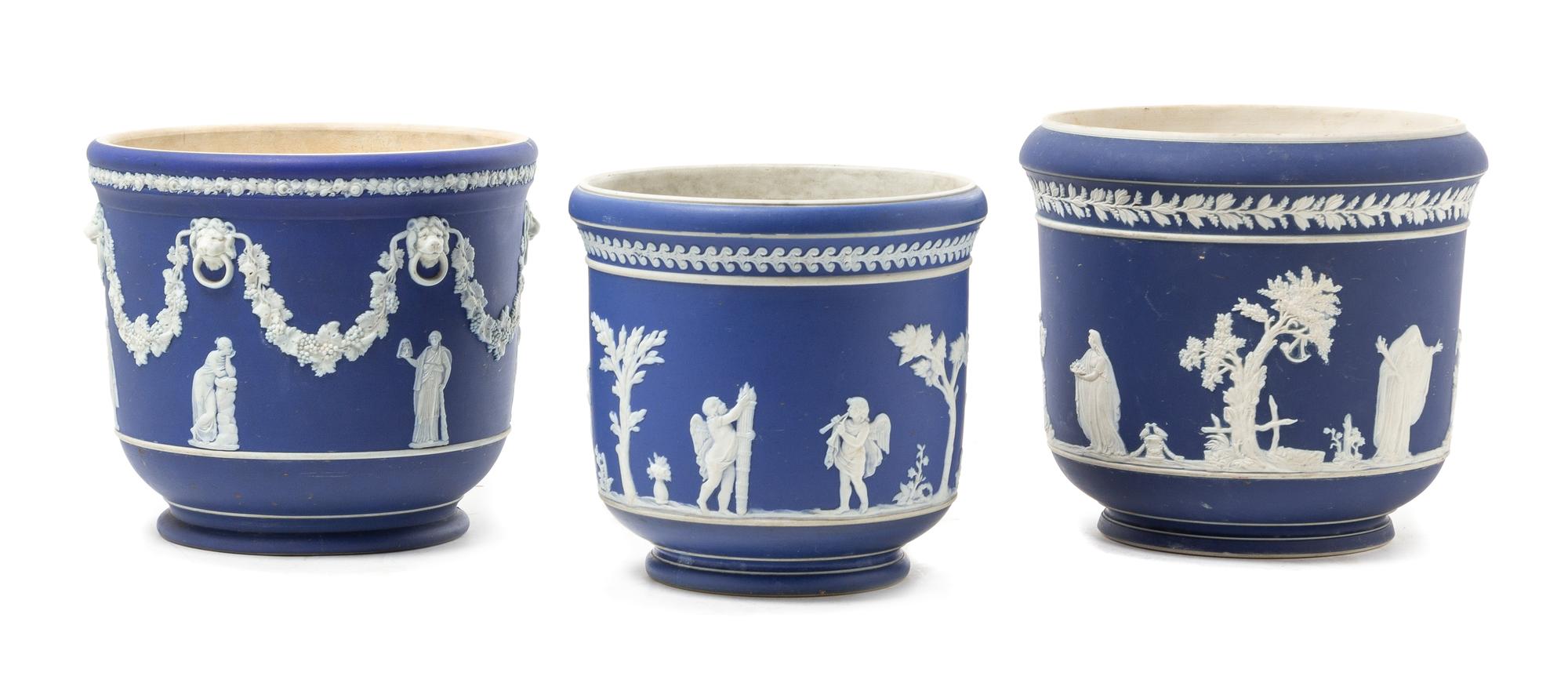 Four Wedgwood Jasperware Tea Articles Width of teapot 8 1/4 inches.