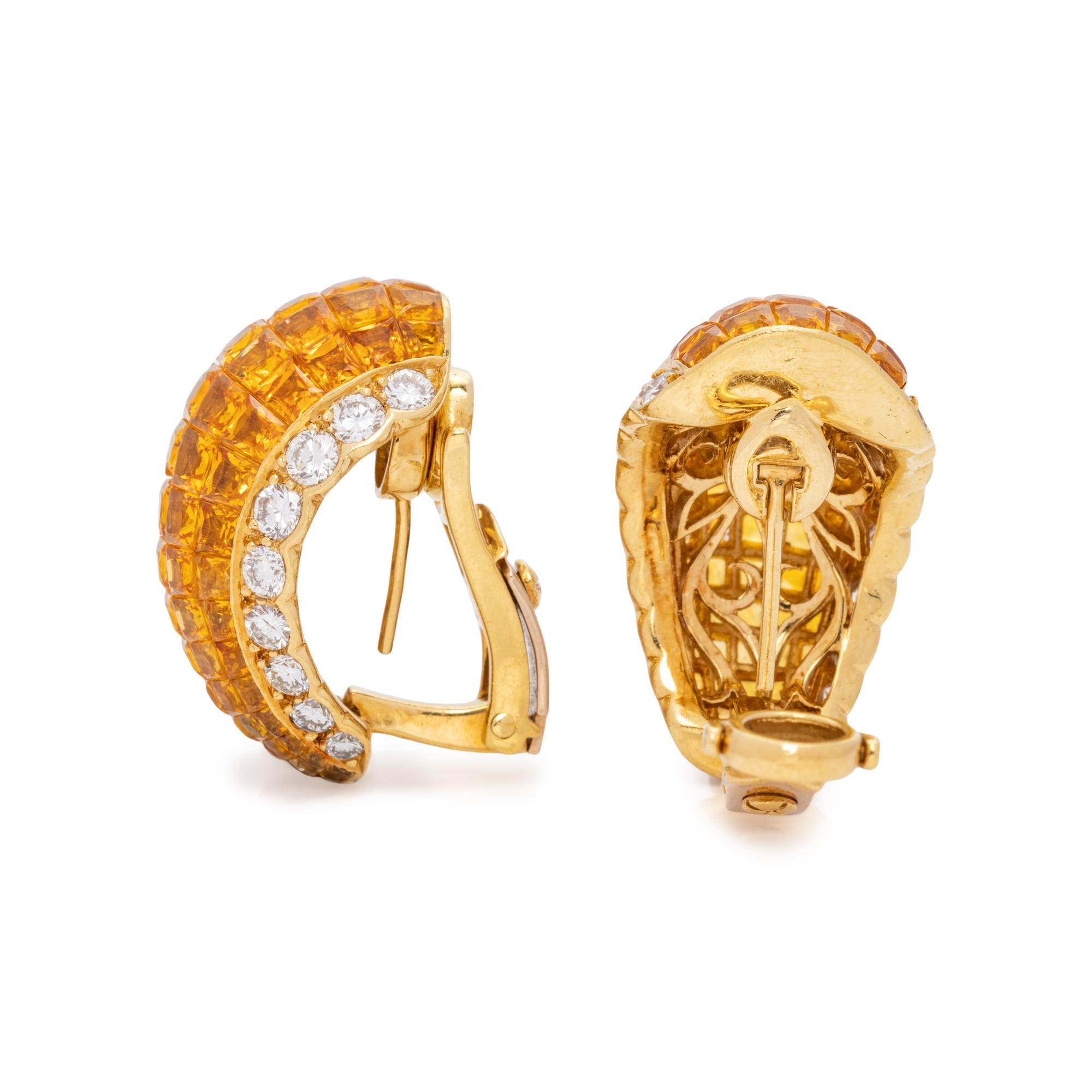 ORANGE SAPPHIRE AND DIAMOND EARCLIPS