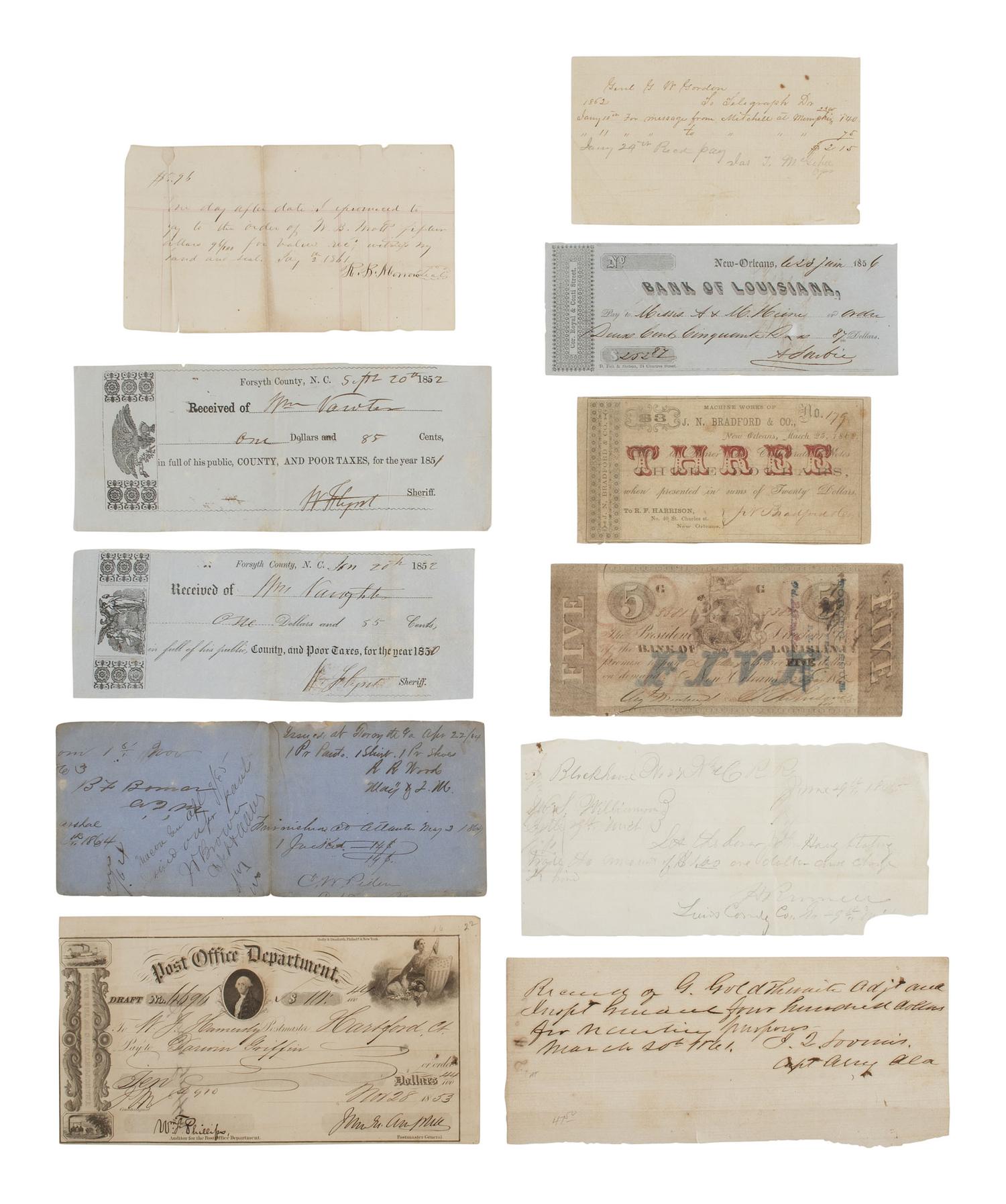 [CIVIL WAR]. Military sutler script from Michigan, Ohio, and Indiana regiments, plus.