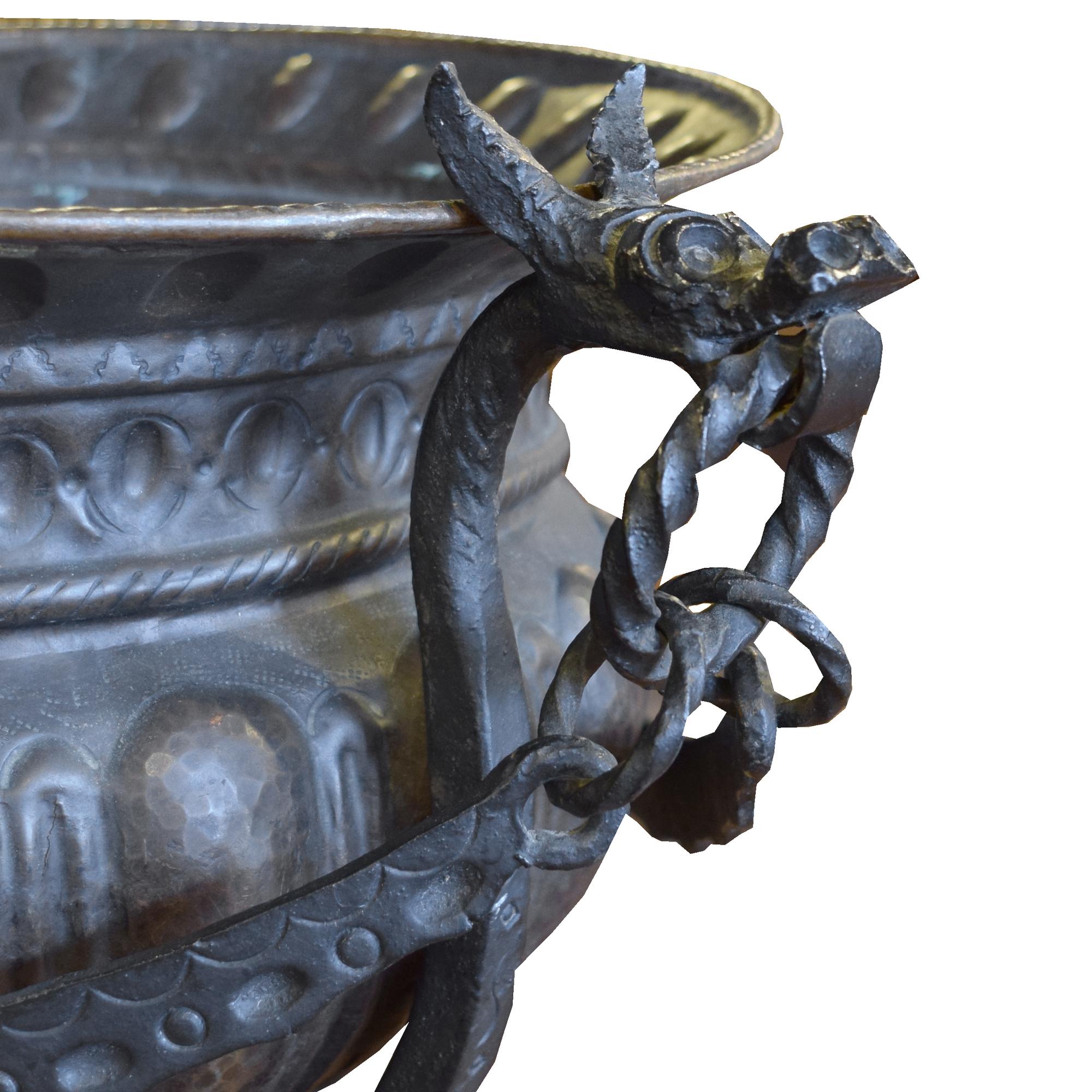 A Hammered Copper and Iron Planter 21" W x 21" D x 39" H — Italy, 20th Century