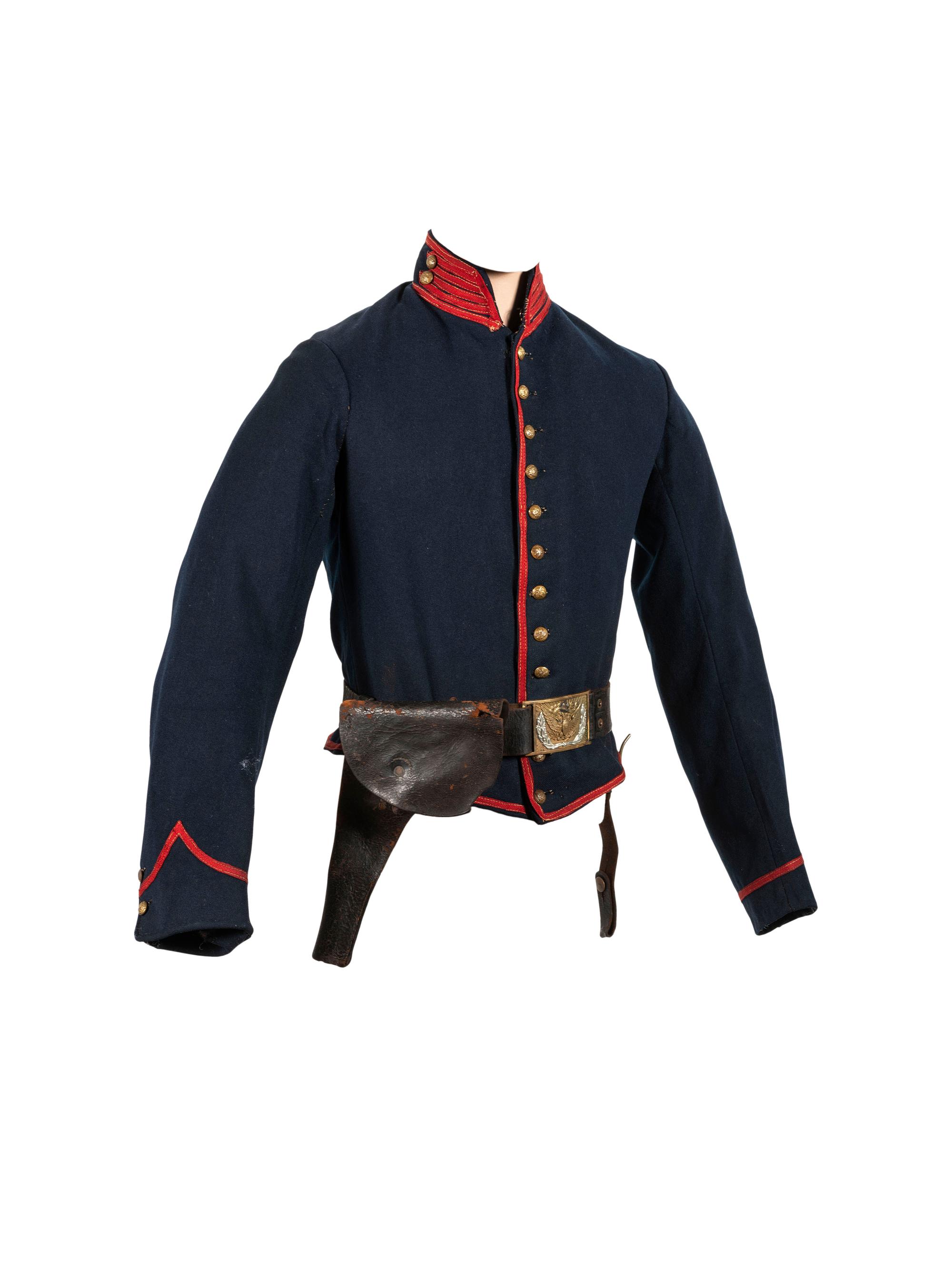 [CIVIL WAR]. Union Artillery shell jacket with saber belt and holster.