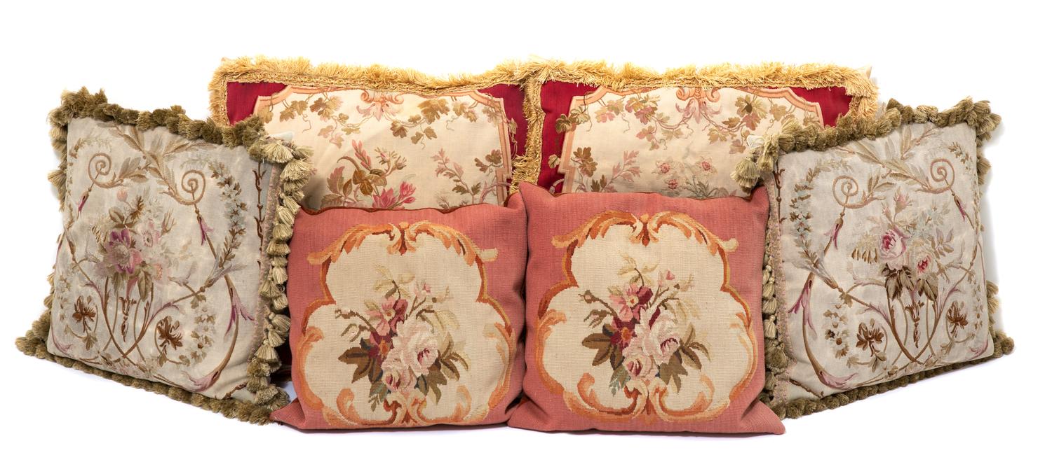 Three Pairs of Aubusson Style Pillows Largest, 22 x 21 inches. — 19TH/20TH CENTURY