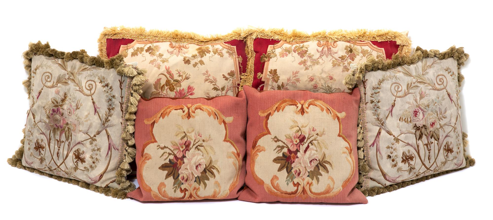 Three Pairs of Aubusson Style Pillows Largest, 22 x 21 inches. — 19TH/20TH CENTURY