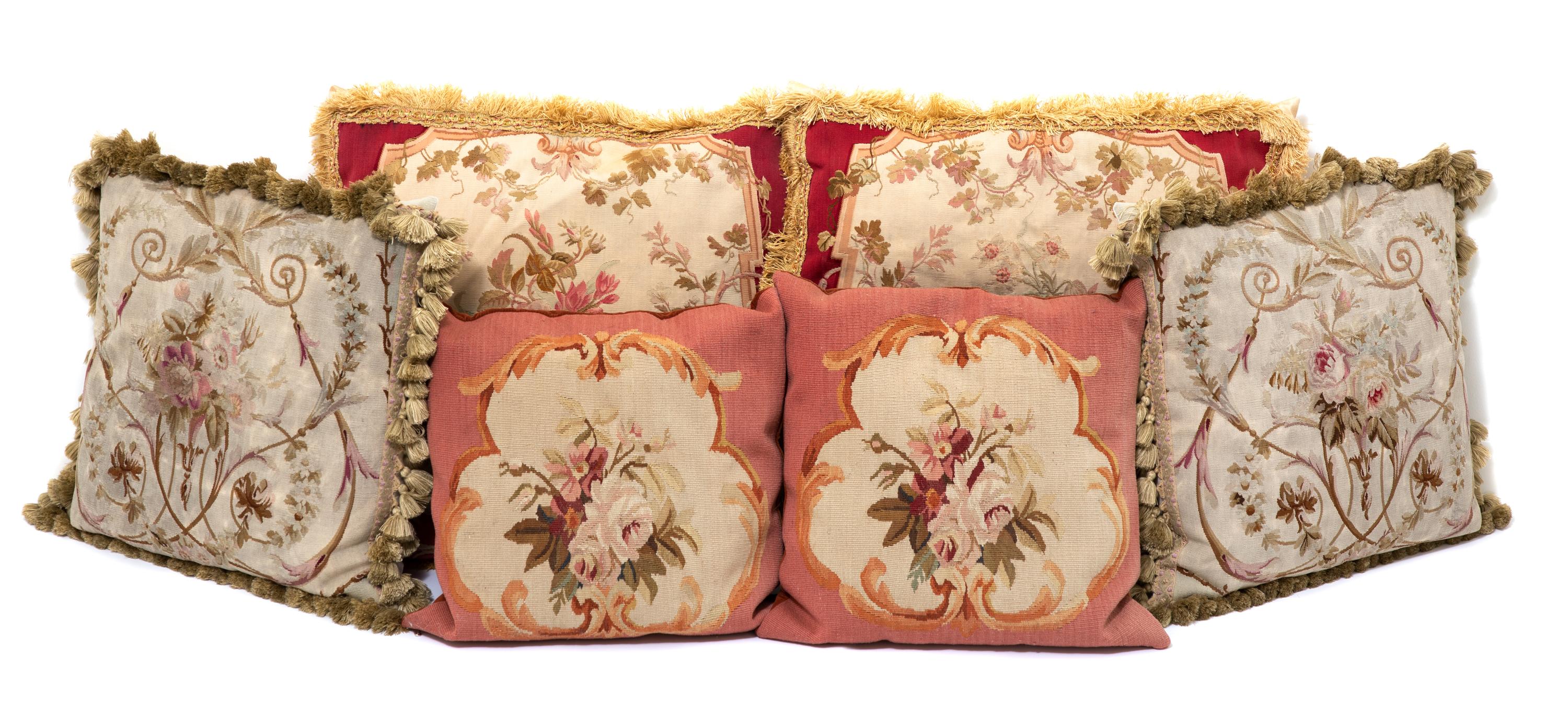 Three Pairs of Aubusson Style Pillows Largest, 22 x 21 inches. — 19TH/20TH CENTURY