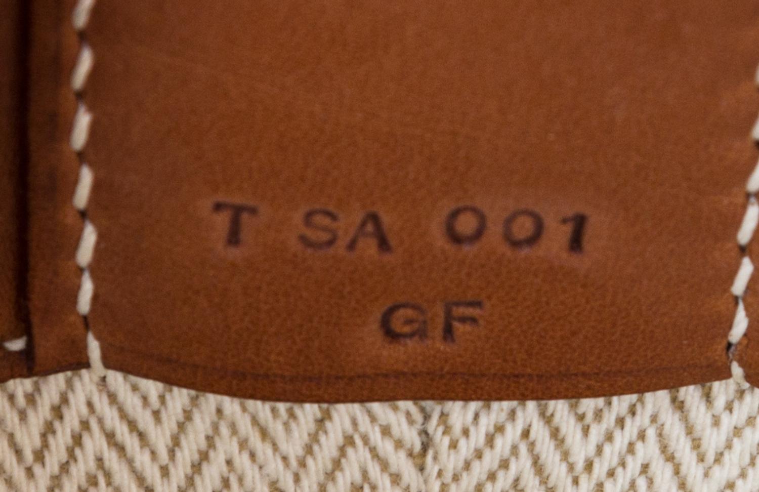 An Hermes Ecru Canvas and Fawn Barenia Calfskin Caleche-Express Medium Tote, 15.3" 14.1" 7.8".