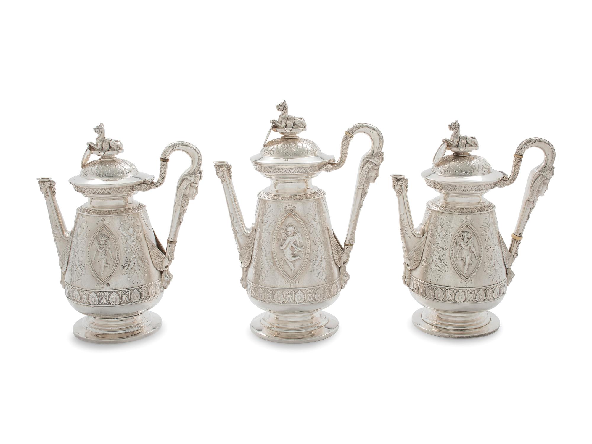 An American Aesthetic Movement Six-Piece Coin Silver Tea and Coffee Service