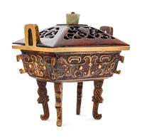 A Chinese Parcel-Gilt Bronze Ding- Form Incense Burner