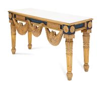 An Italian Neoclassical Style Painted and Parcel Gilt Marble Top Console Table