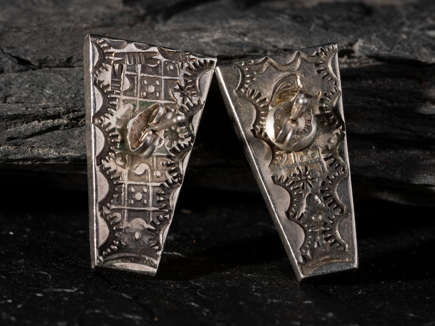 Pair of Figural Micro Mosaic Silver Post Earrings