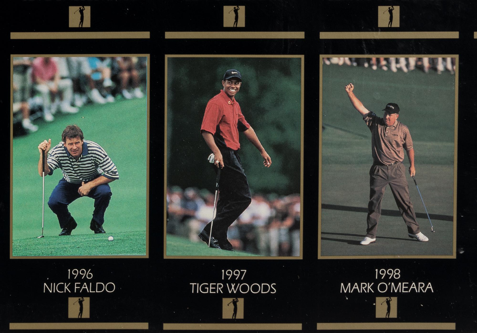An Uncut Sheet of 1998 Masters Champions of Golf Cards (Tiger Woods Rookie)
