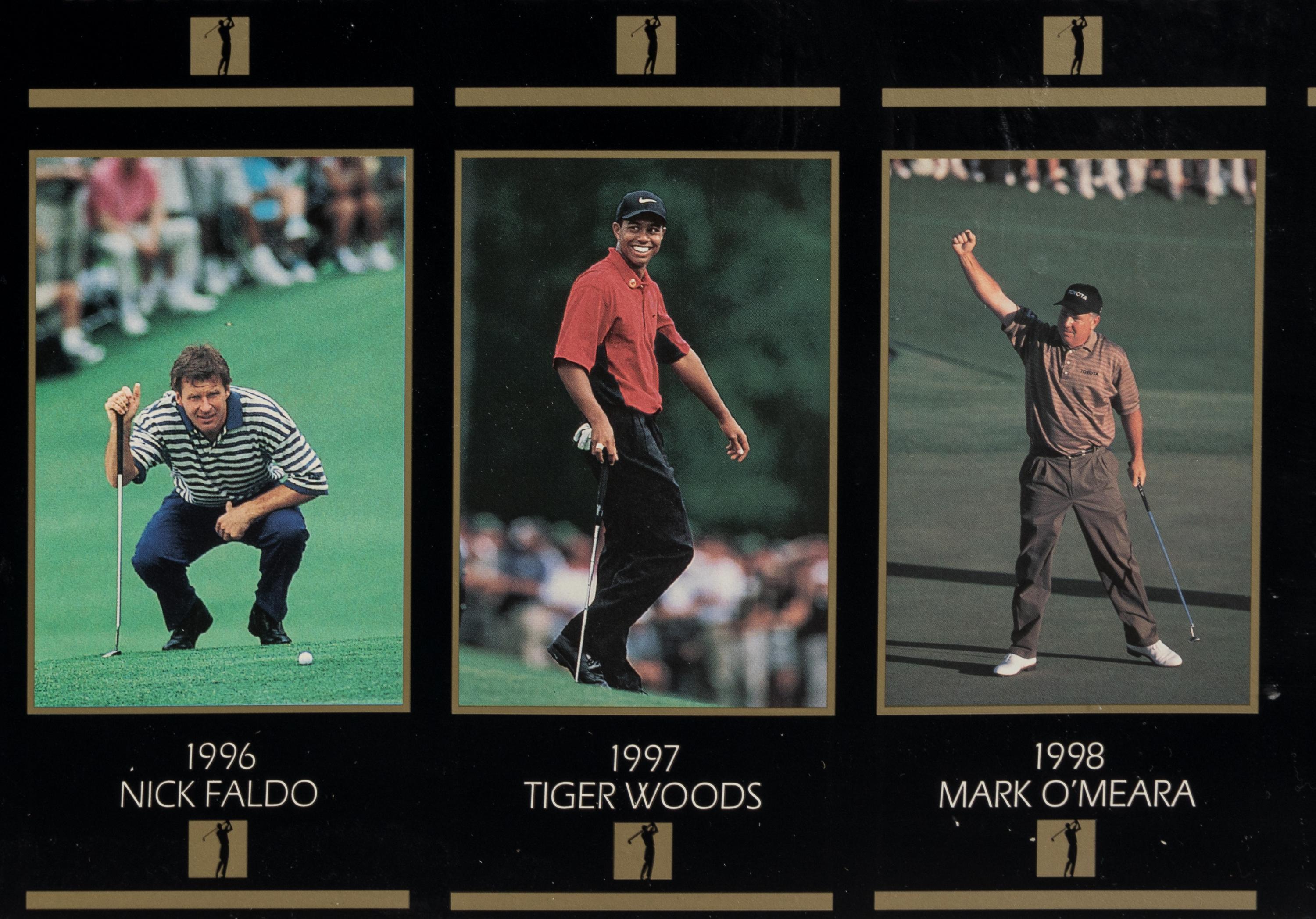 An Uncut Sheet of 1998 Masters Champions of Golf Cards (Tiger Woods Rookie)