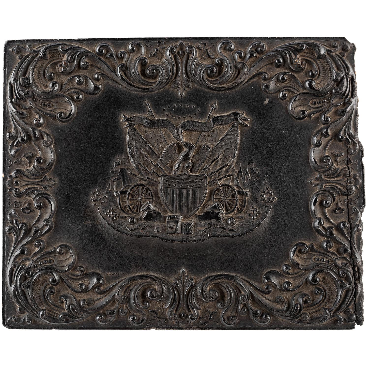 [CIVIL WAR]. Quarter plate tintype of Union officers leading western Infantry company. N.p.: N.p., [1861-1865].