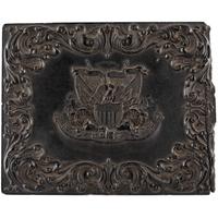 [CIVIL WAR]. Quarter plate tintype of Union officers leading western Infantry company. N.p.: N.p., [1861-1865].