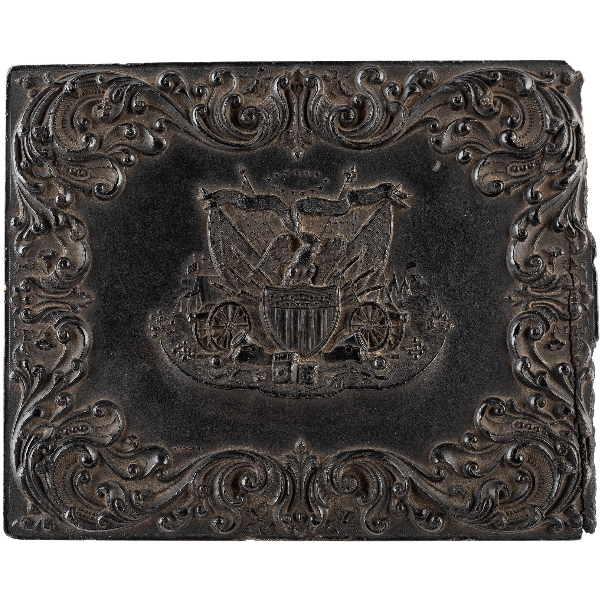[CIVIL WAR]. Quarter plate tintype of Union officers leading western Infantry company. N.p.: N.p., [1861-1865].