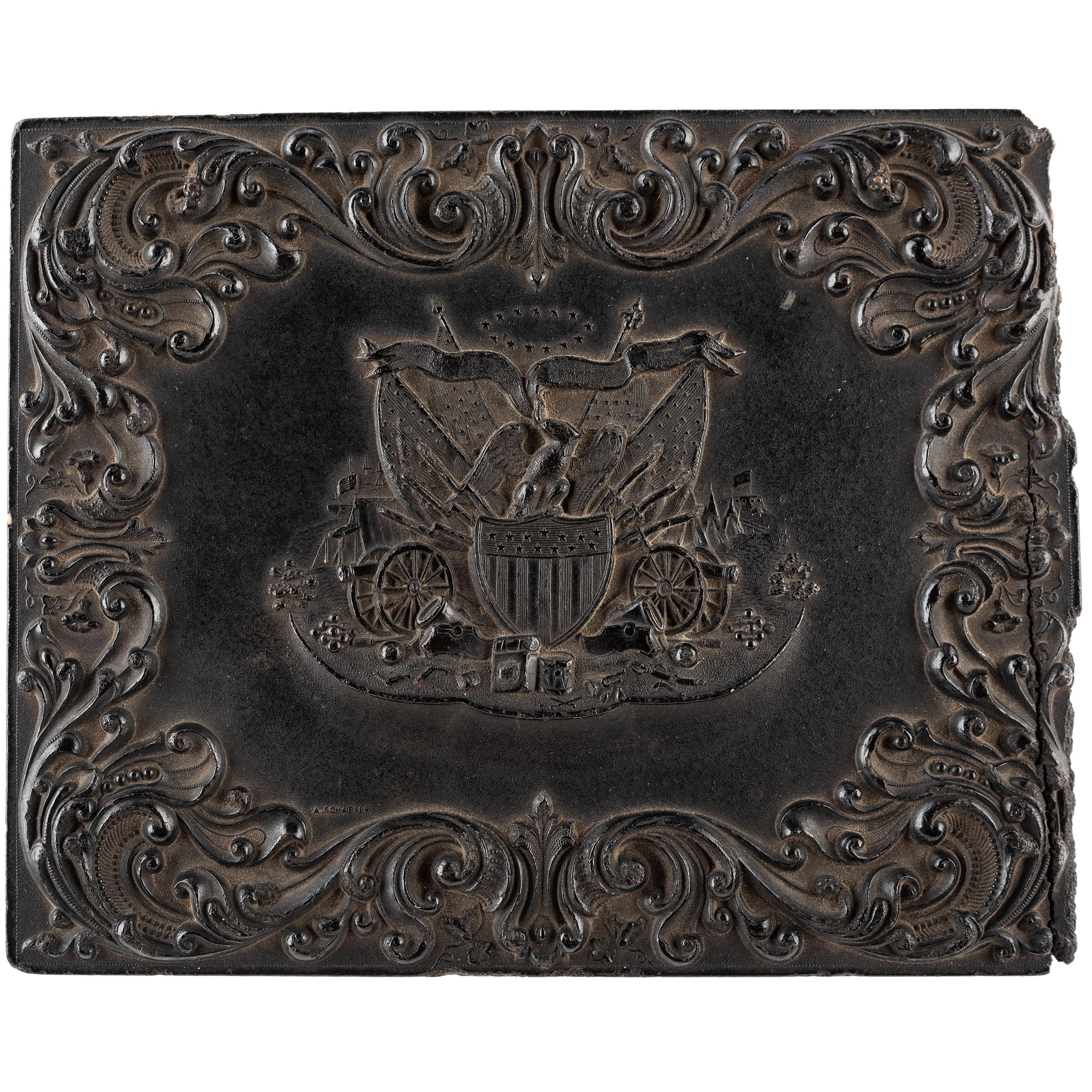[CIVIL WAR]. Quarter plate tintype of Union officers leading western Infantry company. N.p.: N.p., [1861-1865].
