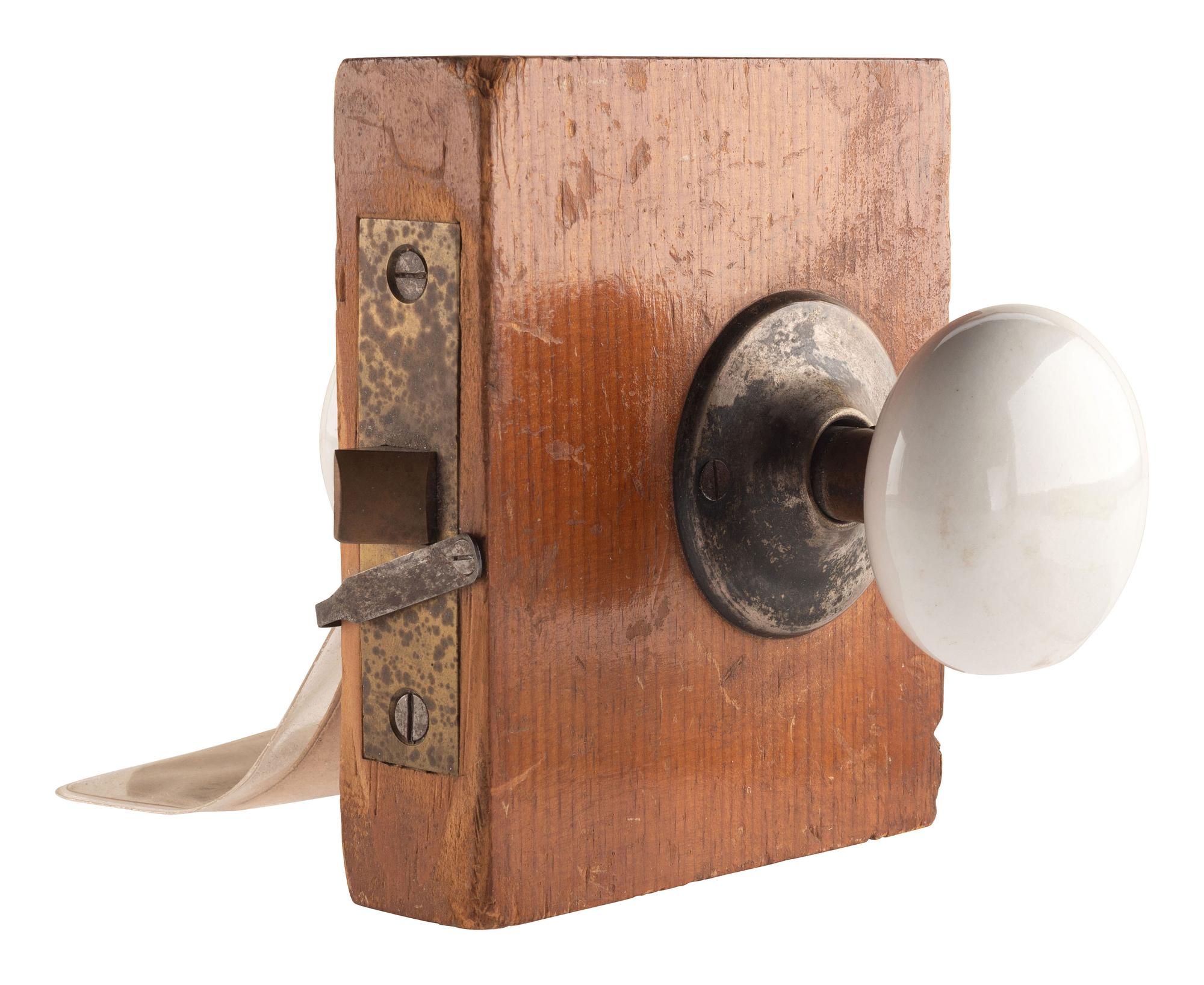 [SCIENCE & TECHNOLOGY]. J.G. Newell patent model for a "Latch-Bolt Lock" with original tags. New Haven, CT, 1877.