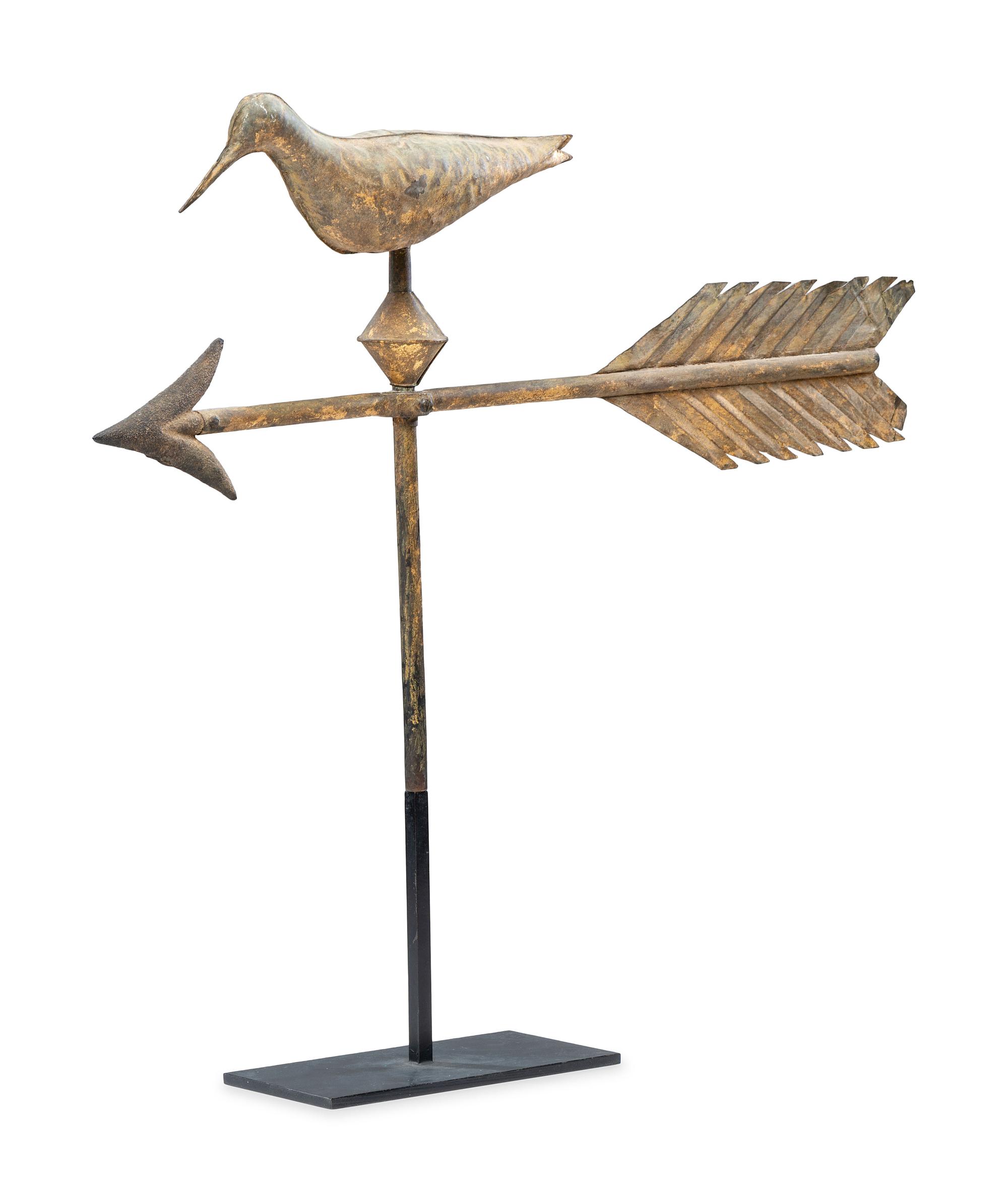 A Carved Wood, Cast Zinc and Molded Copper Shore Bird Weathervane