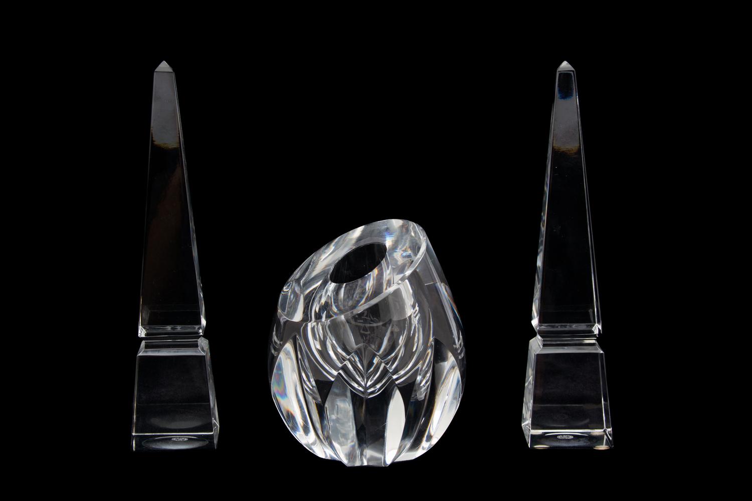 Three Pieces of Baccarat Crystal Height of taller 10 inches. — 20TH CENTURY