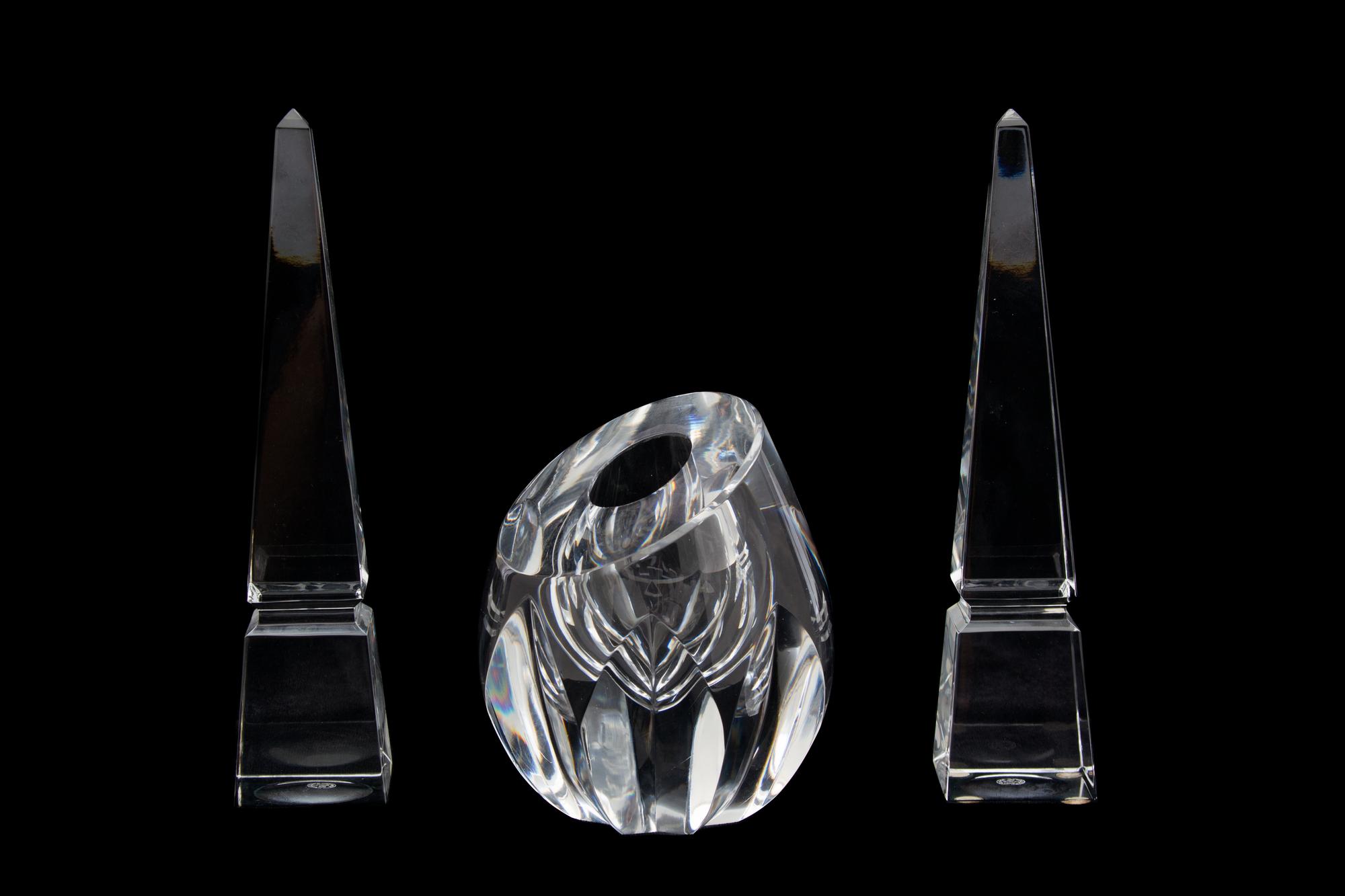 Three Pieces of Baccarat Crystal Height of taller 10 inches. — 20TH CENTURY